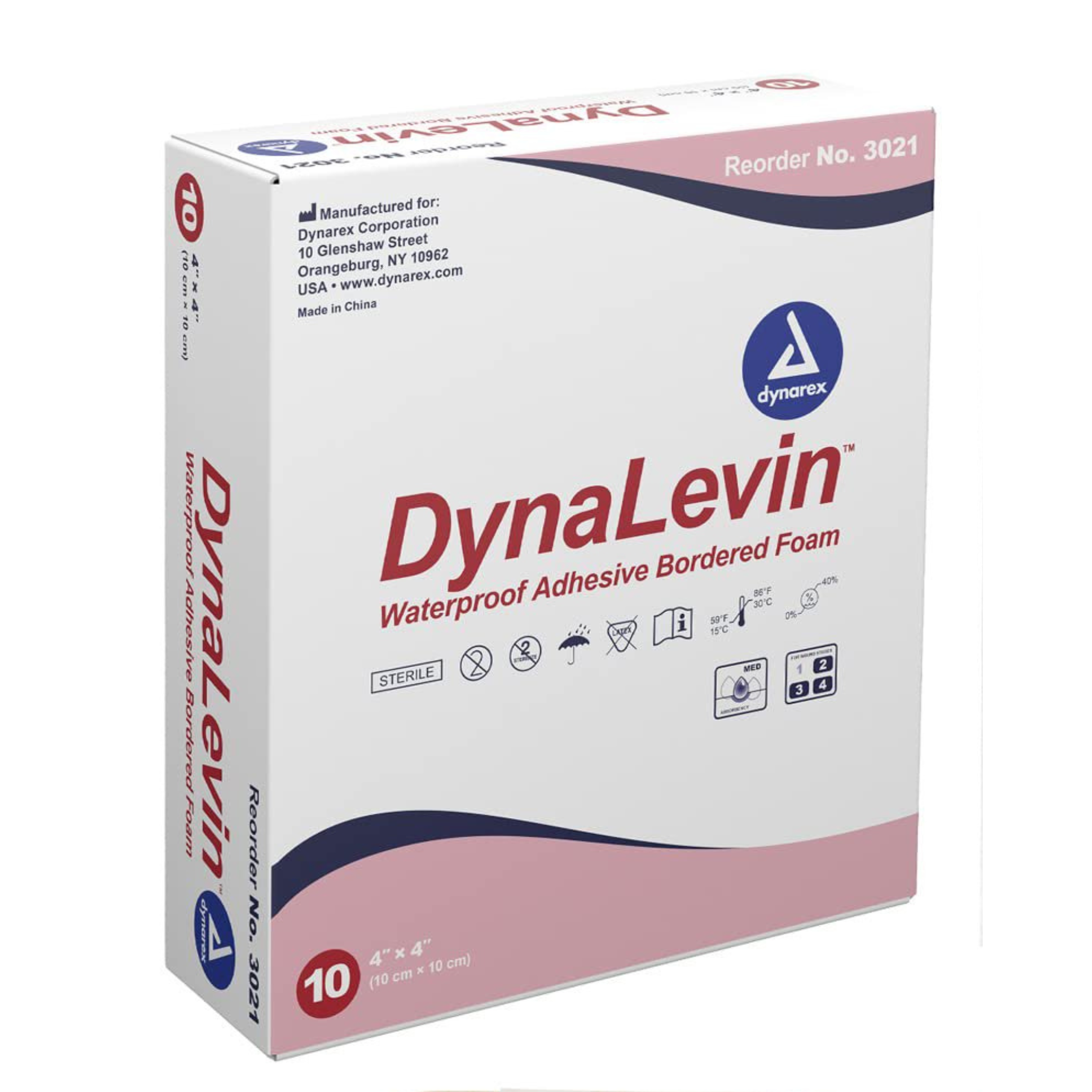 Dynarex Dynalevin Waterproof Adhesive Bordered Foam, 4 x 4 Inch 10 Count