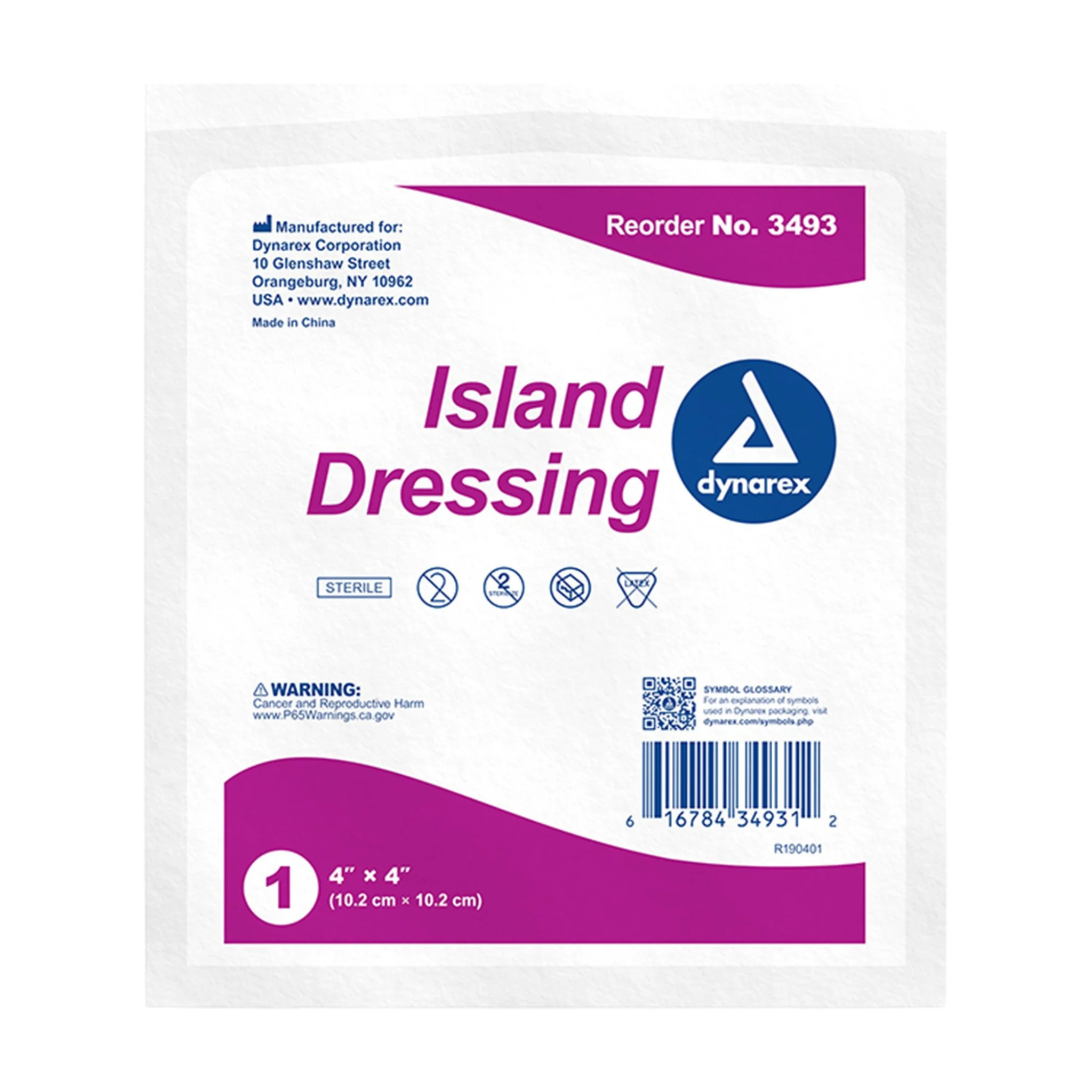 Dynarex White Nonwoven / Cotton Island Dressing Sterile 4 x 4" 25 per Box