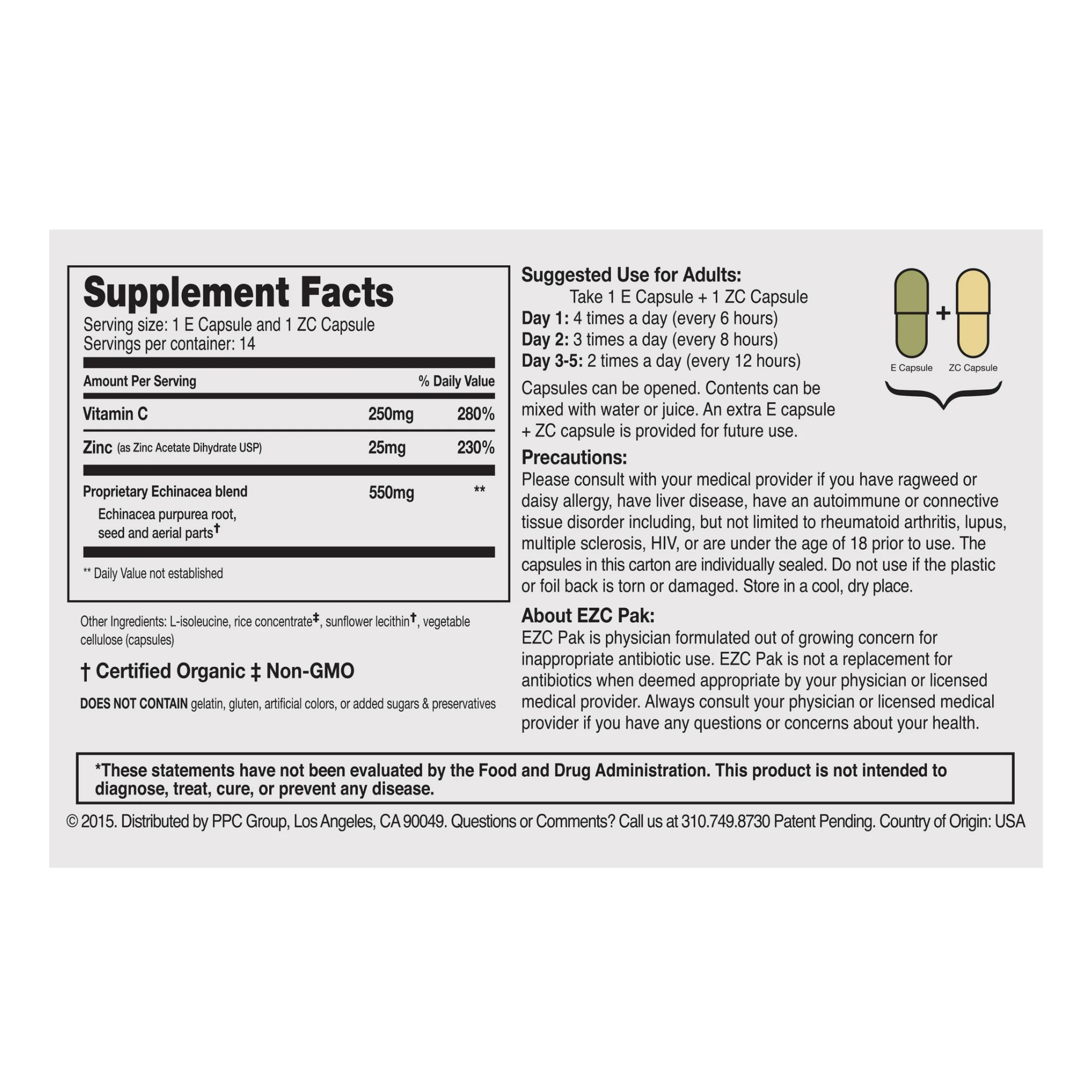 EZC Pak, Echinacea, Zinc & Vitamin C, Immune Support Supplement, 1 Pack