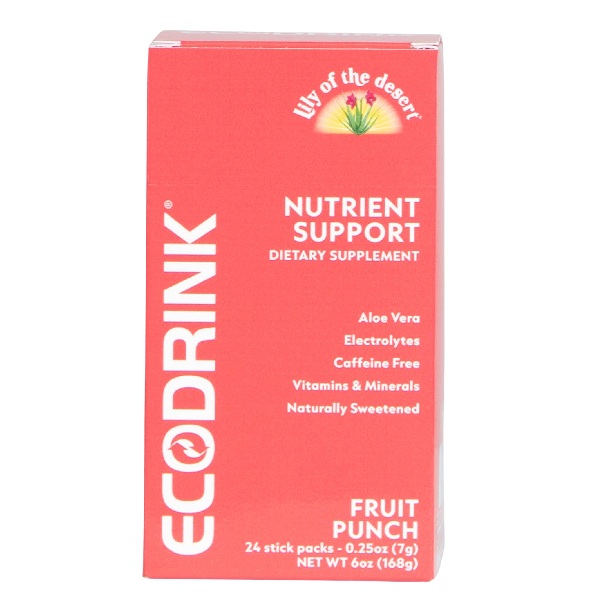 EcoDrink, Fruit Punch Nutrient Support Drink Mix, Daily Multivitamins and Electrolytes, Immune and Energy Support, 24 Count (Pack of 8)