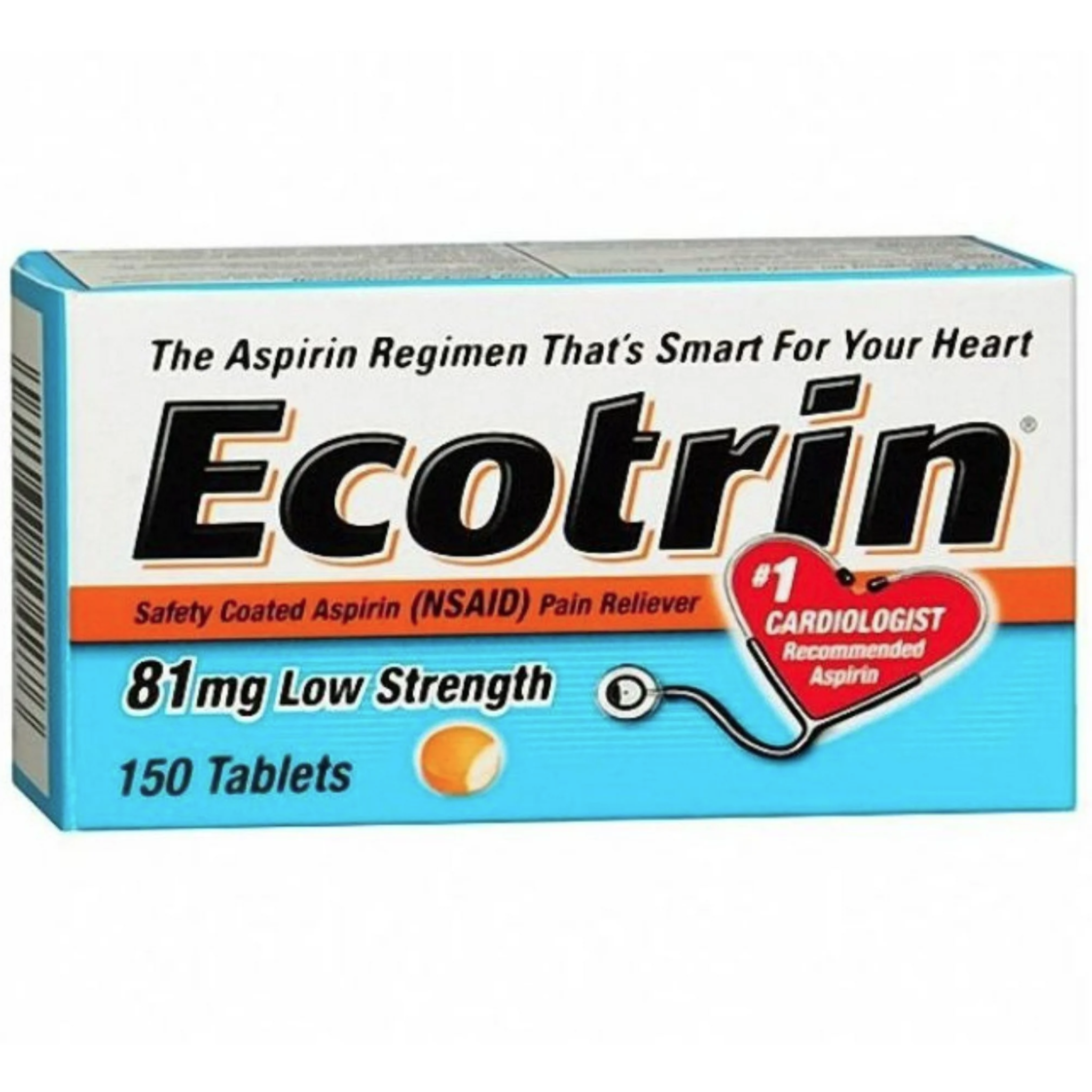 Ecotrin Safety Coated Aspirin Pain Reliever, Low Strength 81 mg, 150 Tabs