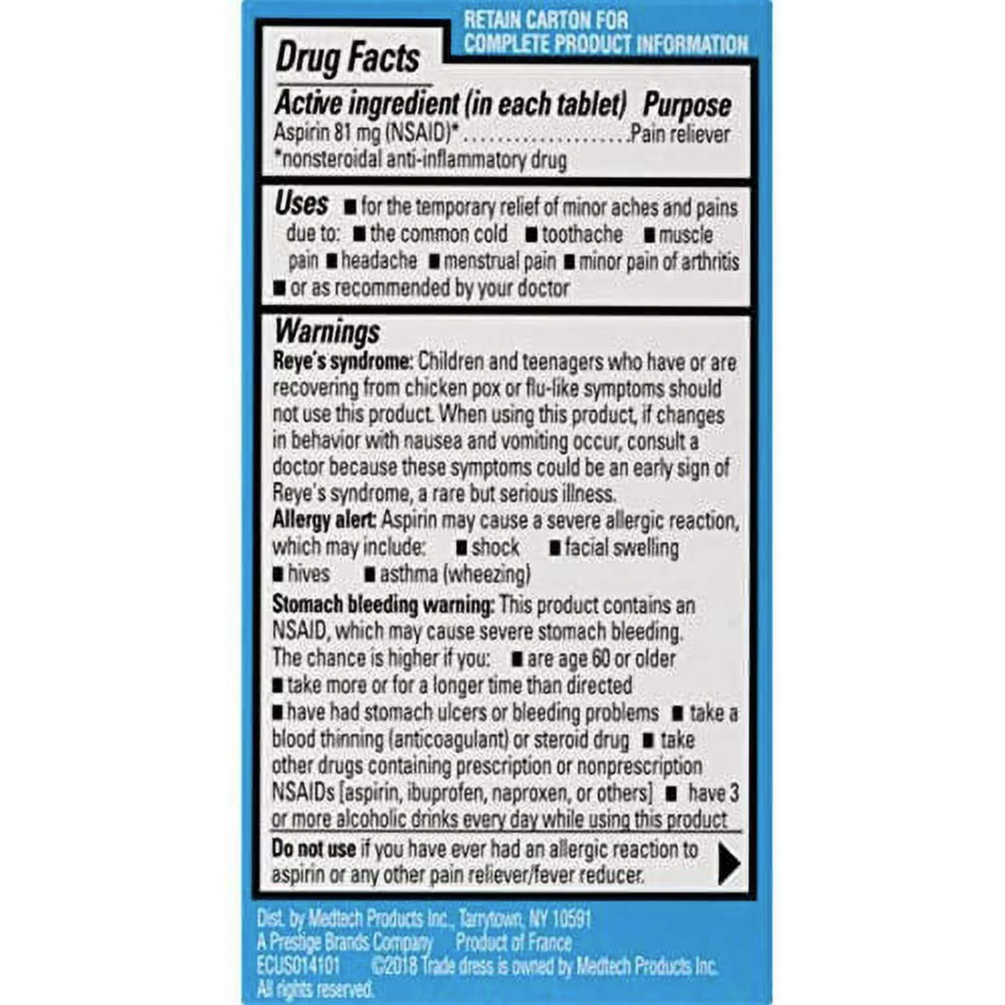 Ecotrin Safety Coated Aspirin Pain Reliever, Low Strength 81 mg, 150 Tabs