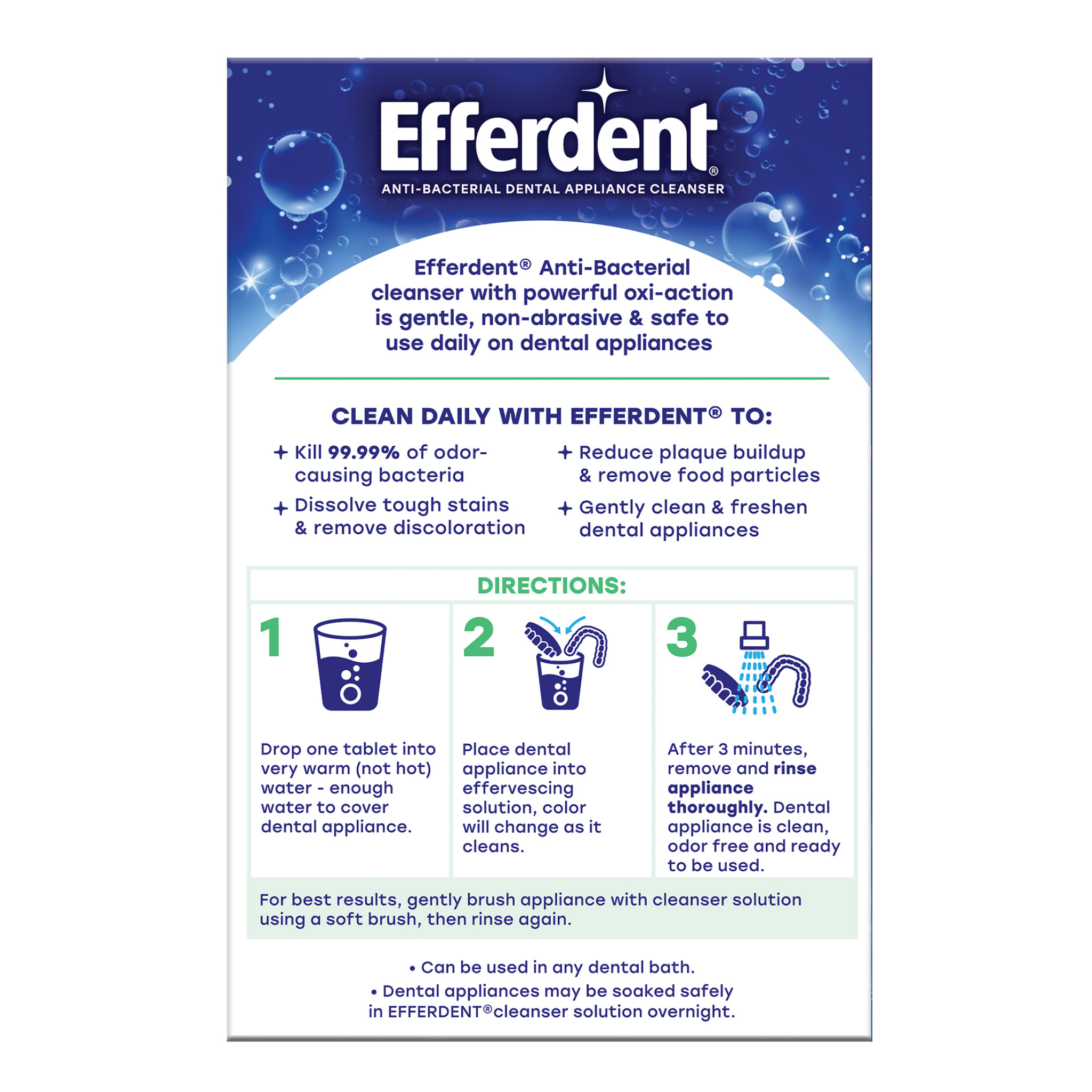 Efferdent, Retainer & Denture Cleaner Tablets, Minty Fresh & Clean, Removes Stains and Odors, 126 Count - Pharmaful