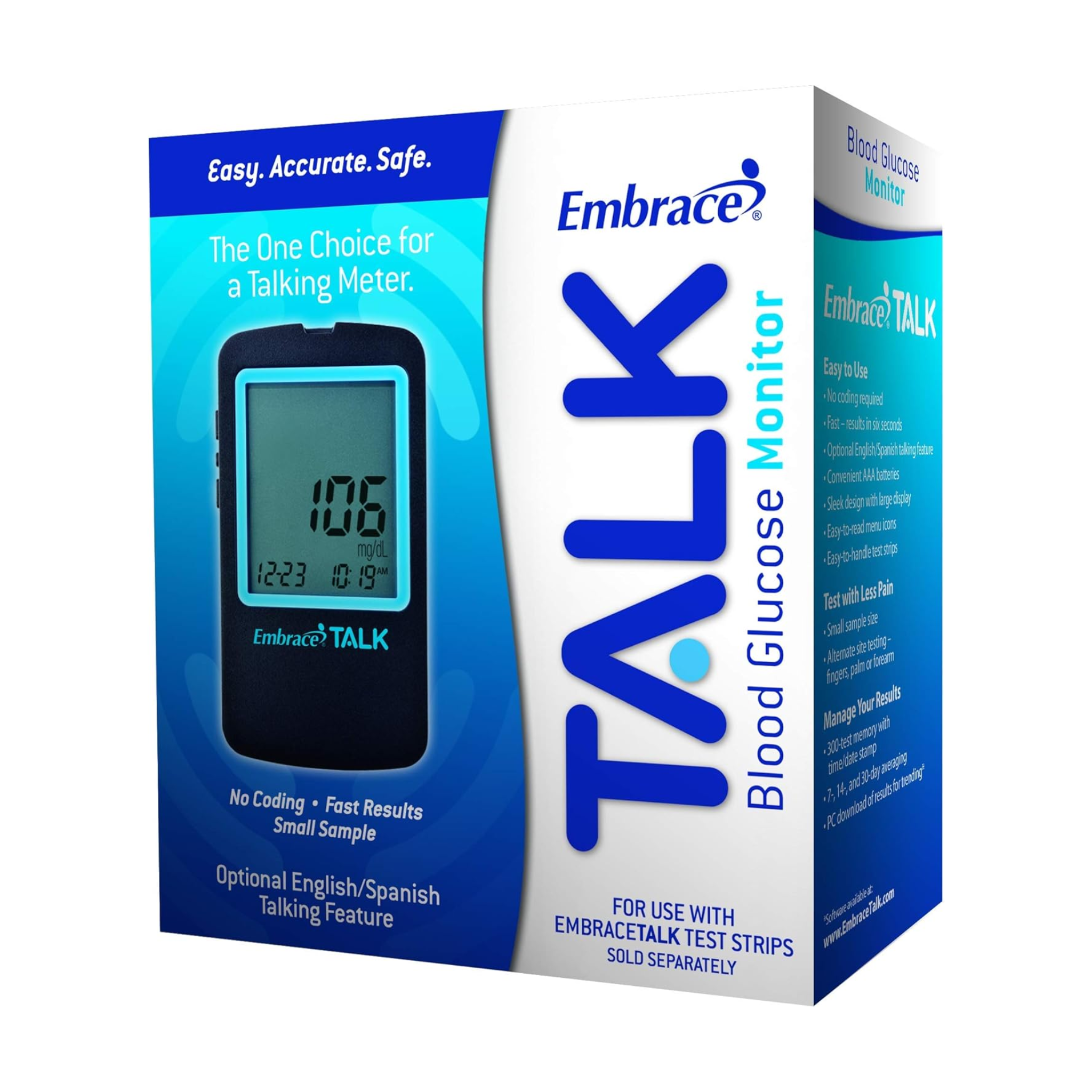 Embrace Talk, Blood Glucose Meter, Voice Guidance for Easy Testing