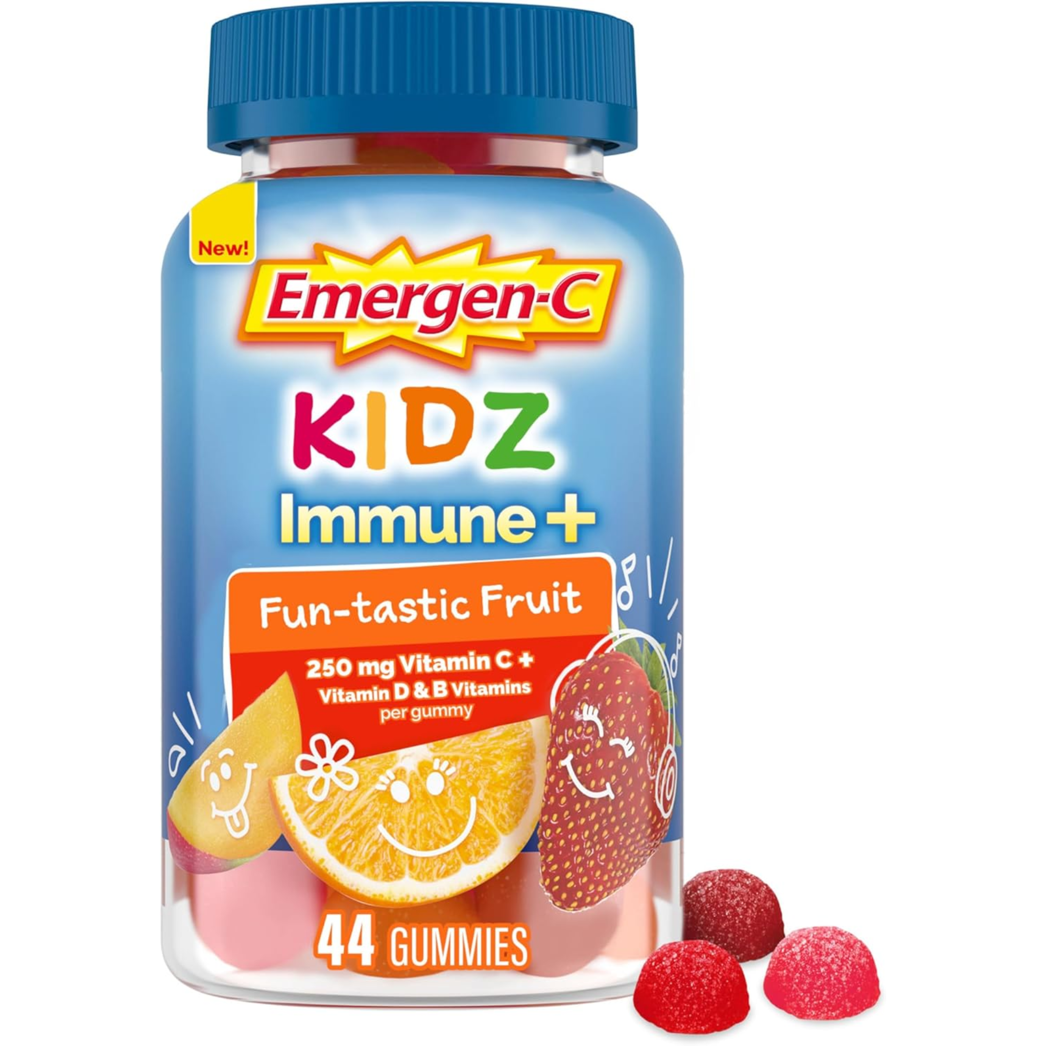 Emergen-C, Kidz Immune+ Gummies, Immune Support with Vitamin C, B Vitamins & D, Fun-Tastic Fruit Flavor, 44 Count