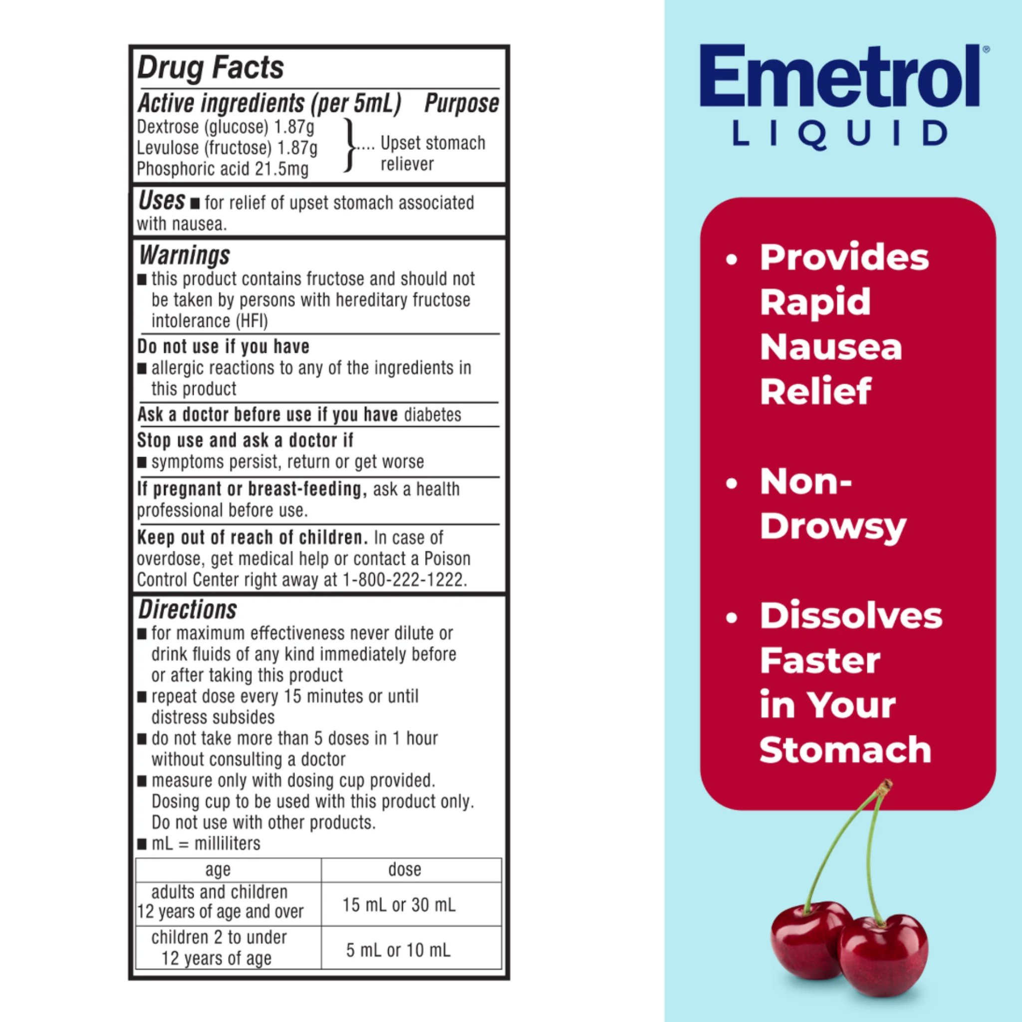 Emetrol Nausea and Upset Stomach Relief Liquid Medication, Cherry, 4 oz