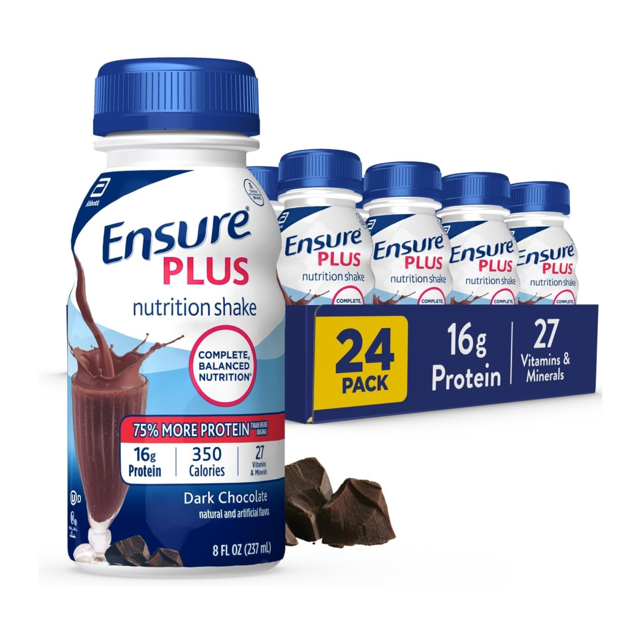 Ensure, Plus Dark Chocolate Nutrition Shake, High-Protein Meal Replacement, 8 fl oz, 24 Pack