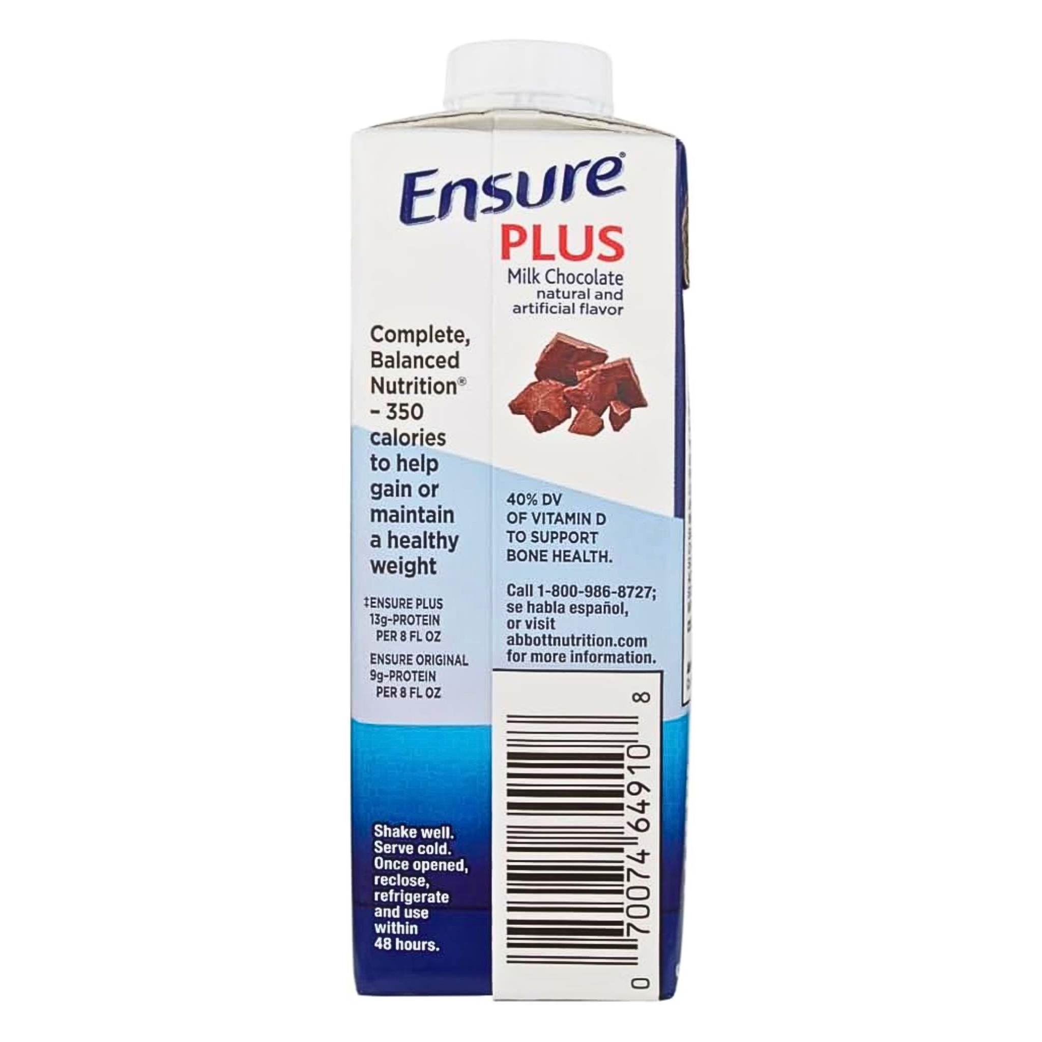 Ensure, Plus Nutritional Supplement, 16g Protein & 350 Calories, Chocolate, 8 fl oz, 24 Pack