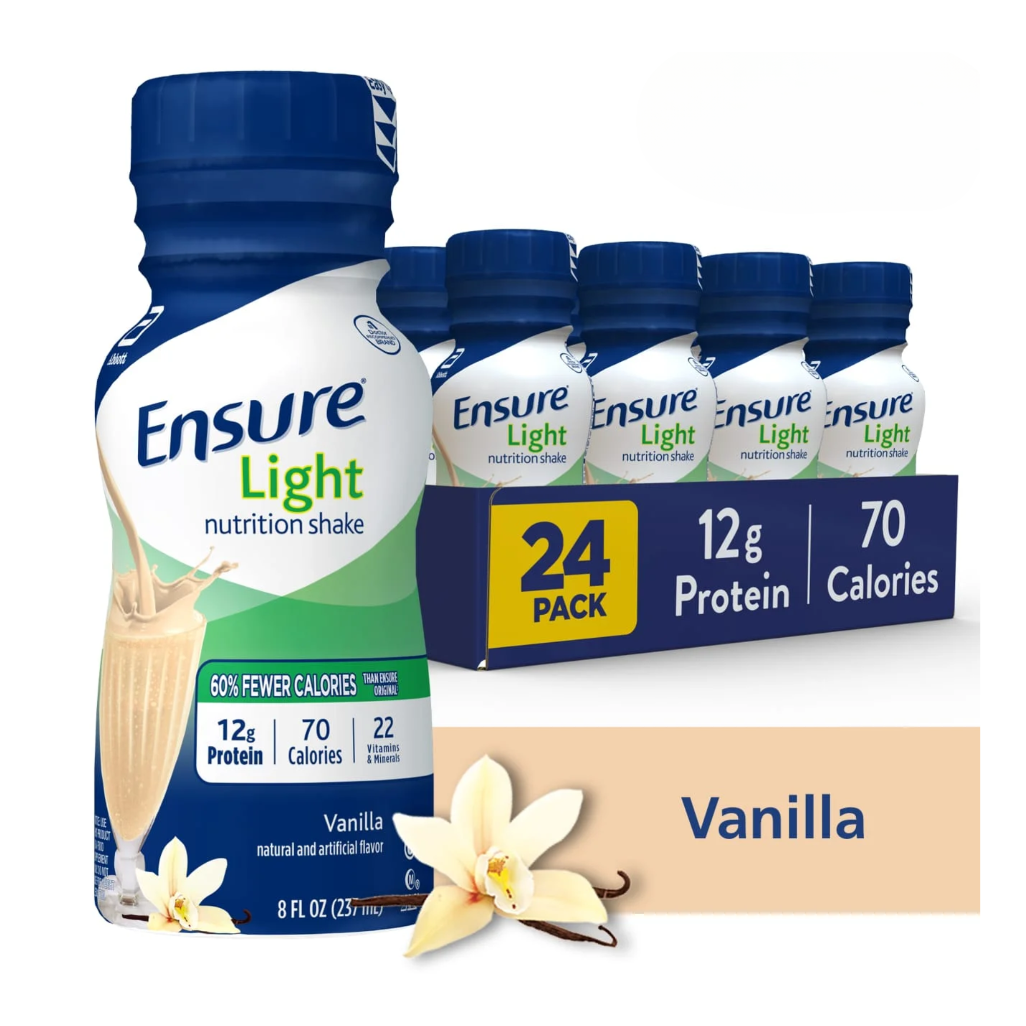 Ensure, Light Nutritional Shake, 12g Protein, Balanced Nutrition, Vanilla, 8 fl oz, 24 Pack