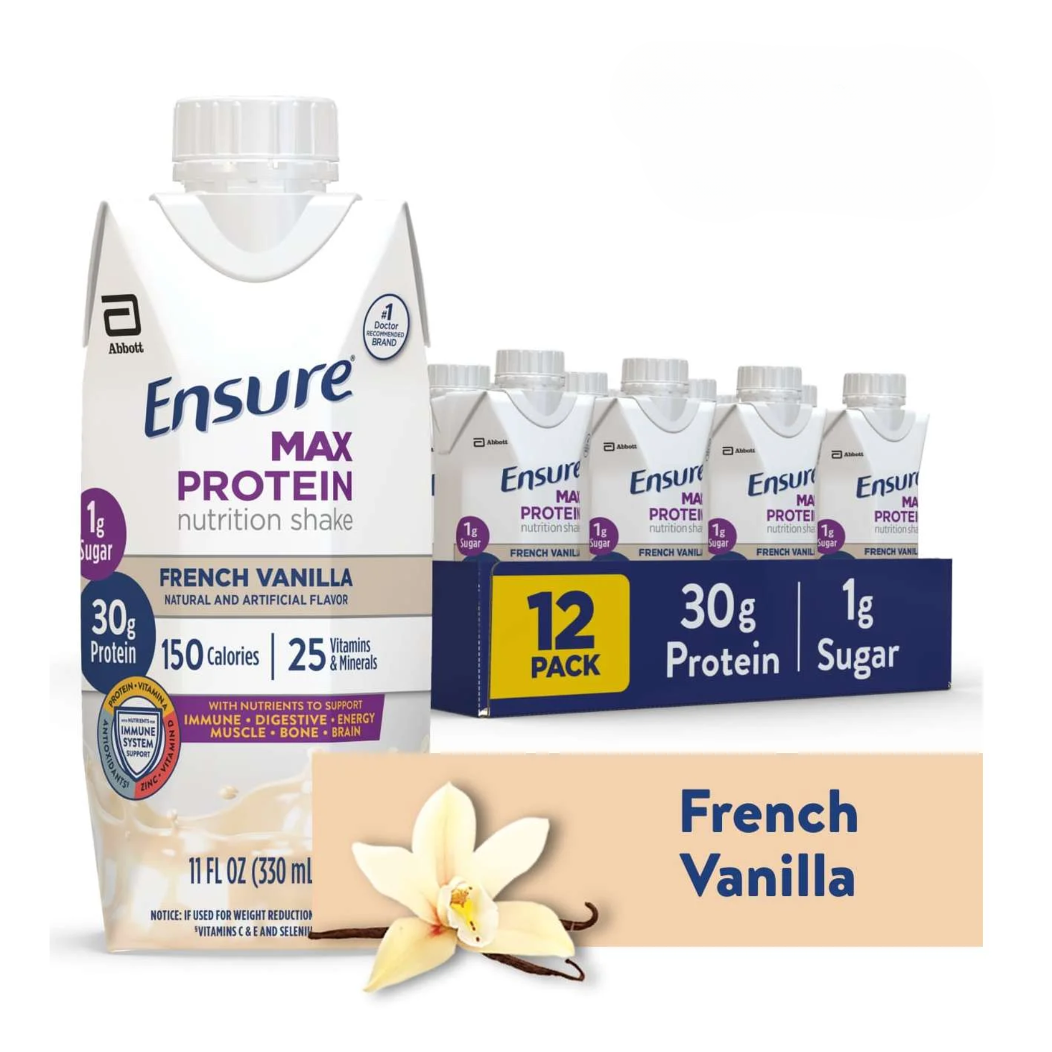 Ensure, Max Protein Nutrition Shake, 30g Protein, Essential Nutrients, French Vanilla, 11 fl oz, 12 Pack
