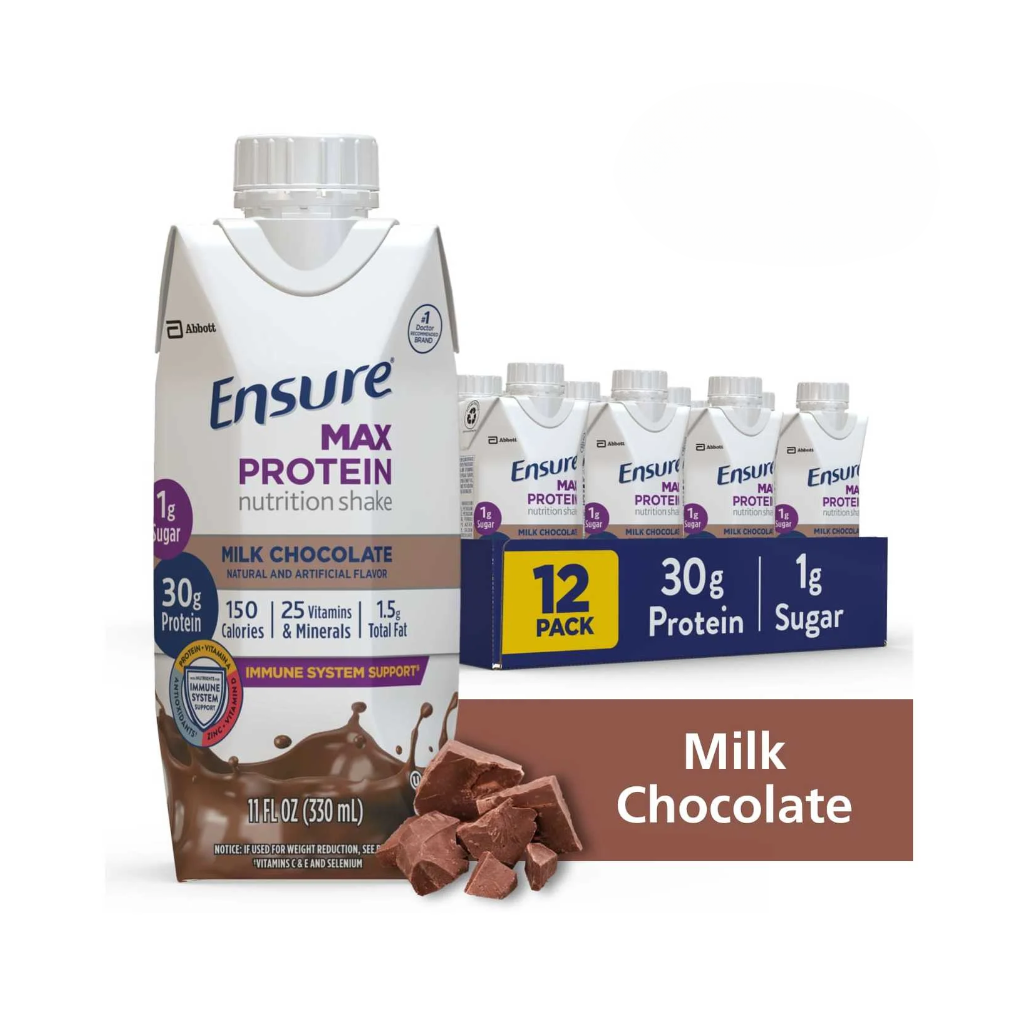 Ensure, Max Protein Nutrition Shake, 30g Protein, Essential Nutrients, Milk Chocolate, 11 fl oz, 12 Pack