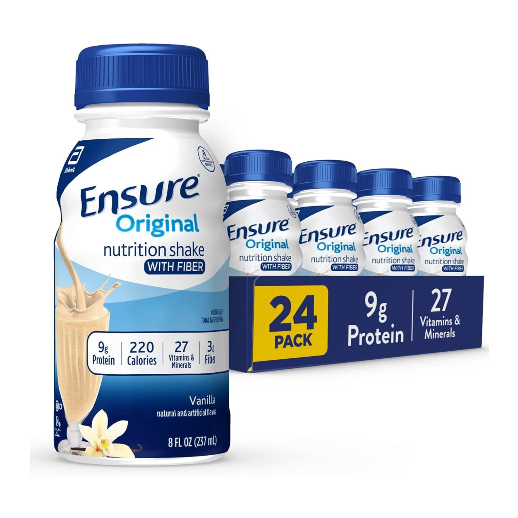 Ensure, Original Vanilla Nutrition Shake with Fiber, Meal Replacement, 9g Protein & 27 Vitamins and Minerals, 8 fl oz, 24 Pack