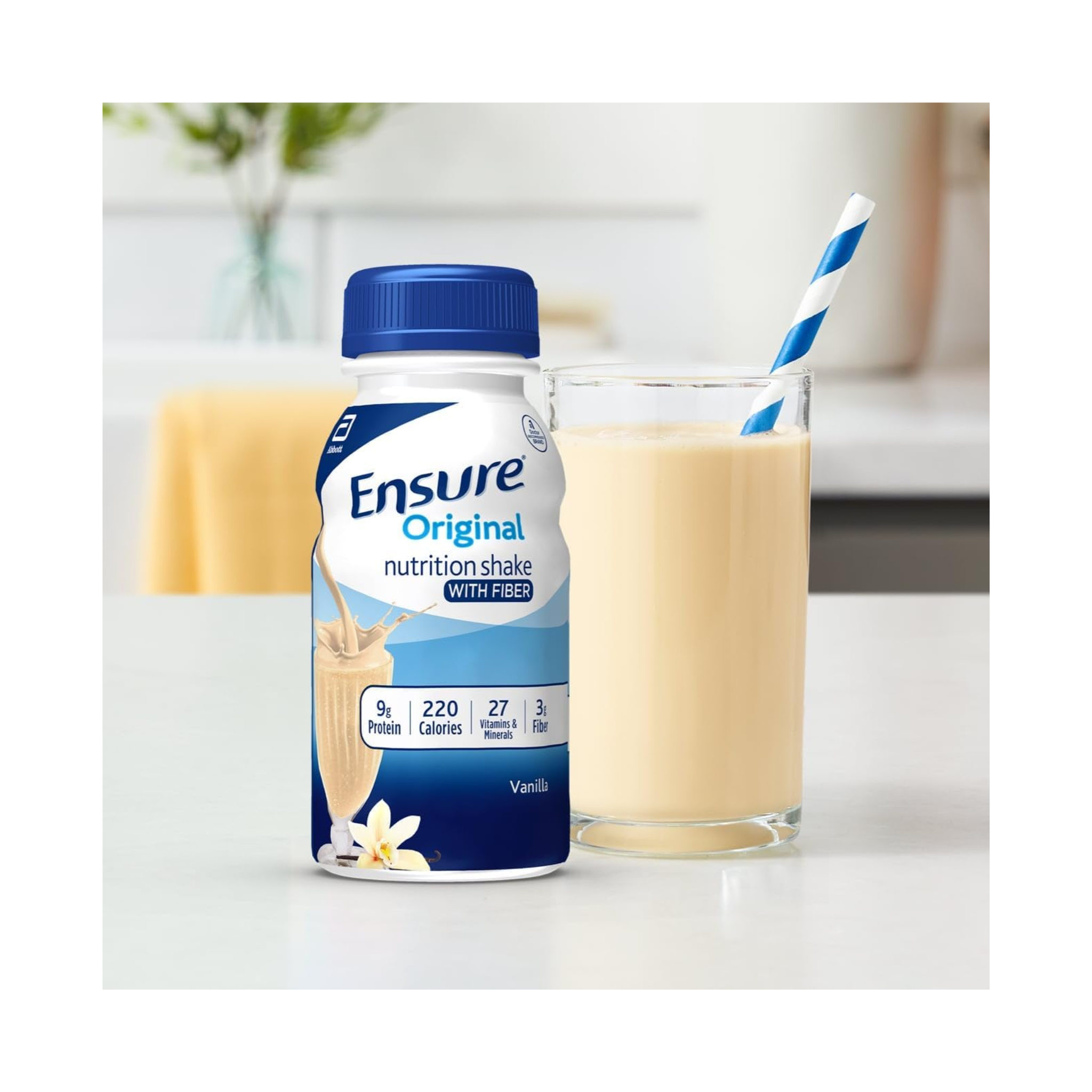 Ensure, Original Vanilla Nutrition Shake with Fiber, Meal Replacement, 9g Protein & 27 Vitamins and Minerals, 8 fl oz, 24 Pack