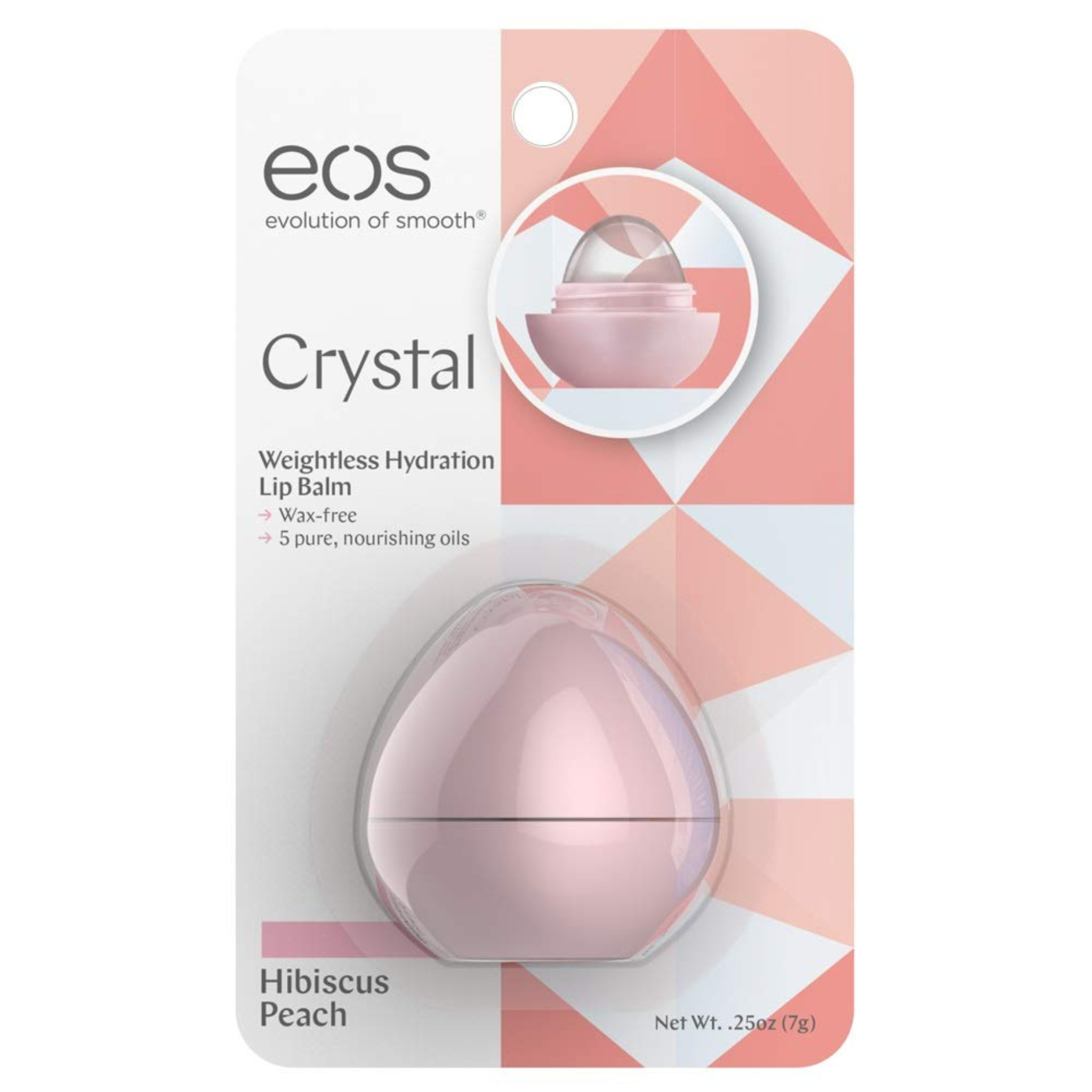 Eos Crystal Lip Balm Sphere - Hibiscus Peach, 100% Wax-Free, 0.25 oz