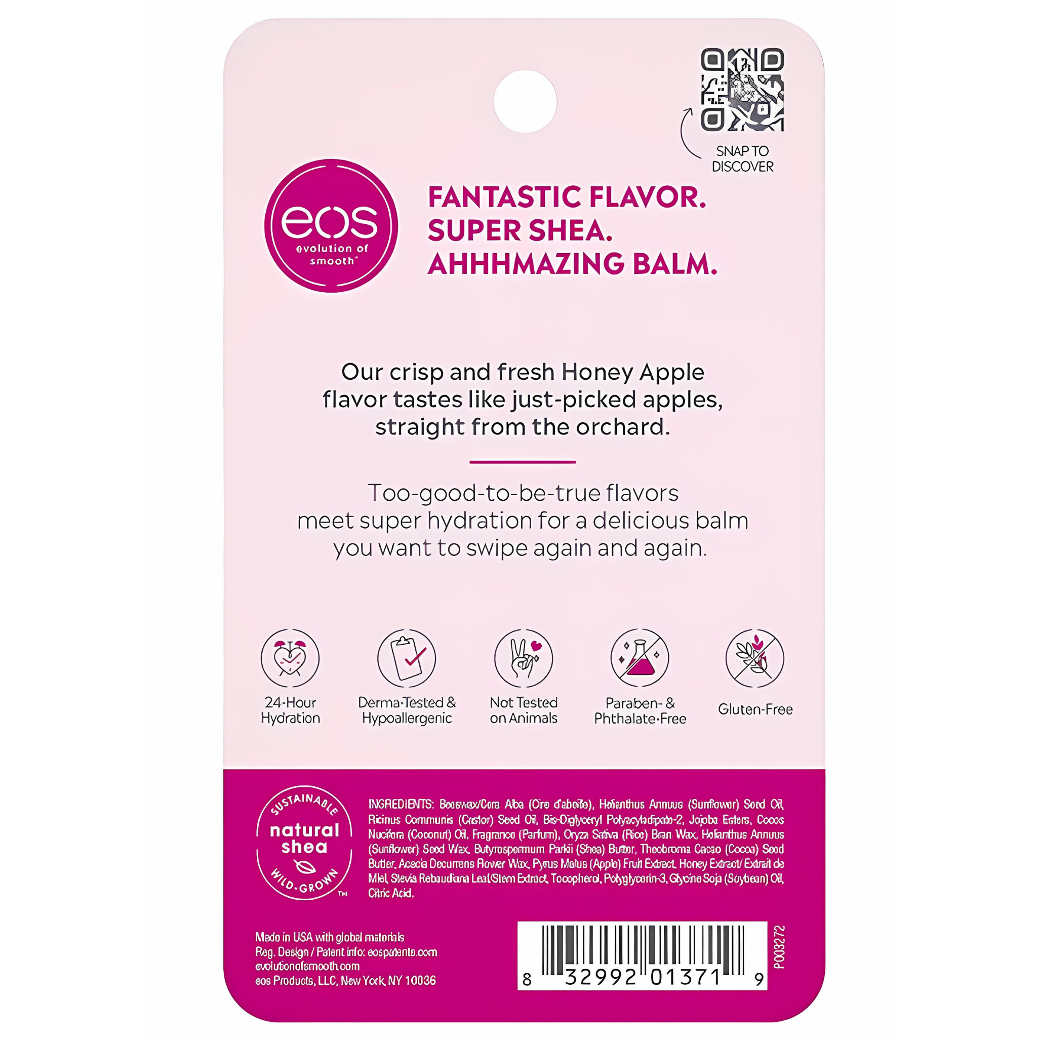 Eos Super Soft Shea Lip Balm - Honey Apple, 24 Hour Hydration, Lip Care to Moisturize Dry Lips, Gluten Free,  0.25 oz