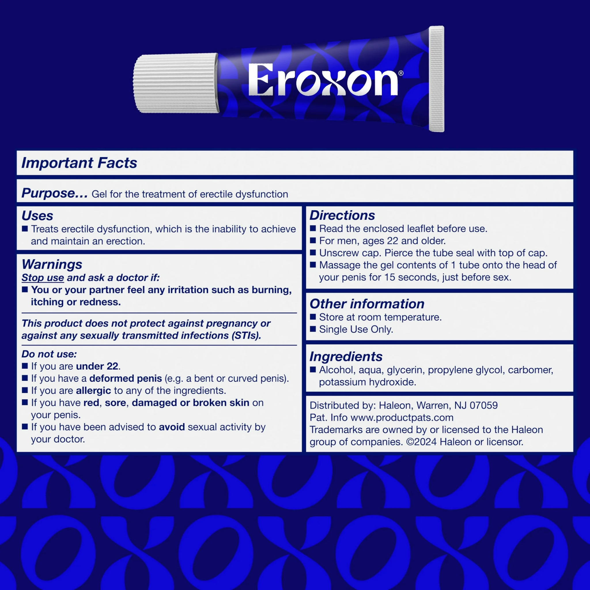 Eroxon Erectile Dysfunction Treatment Gel, Clinically Proven Topical Gel, 4 Single Use Tubes - Pharmaful