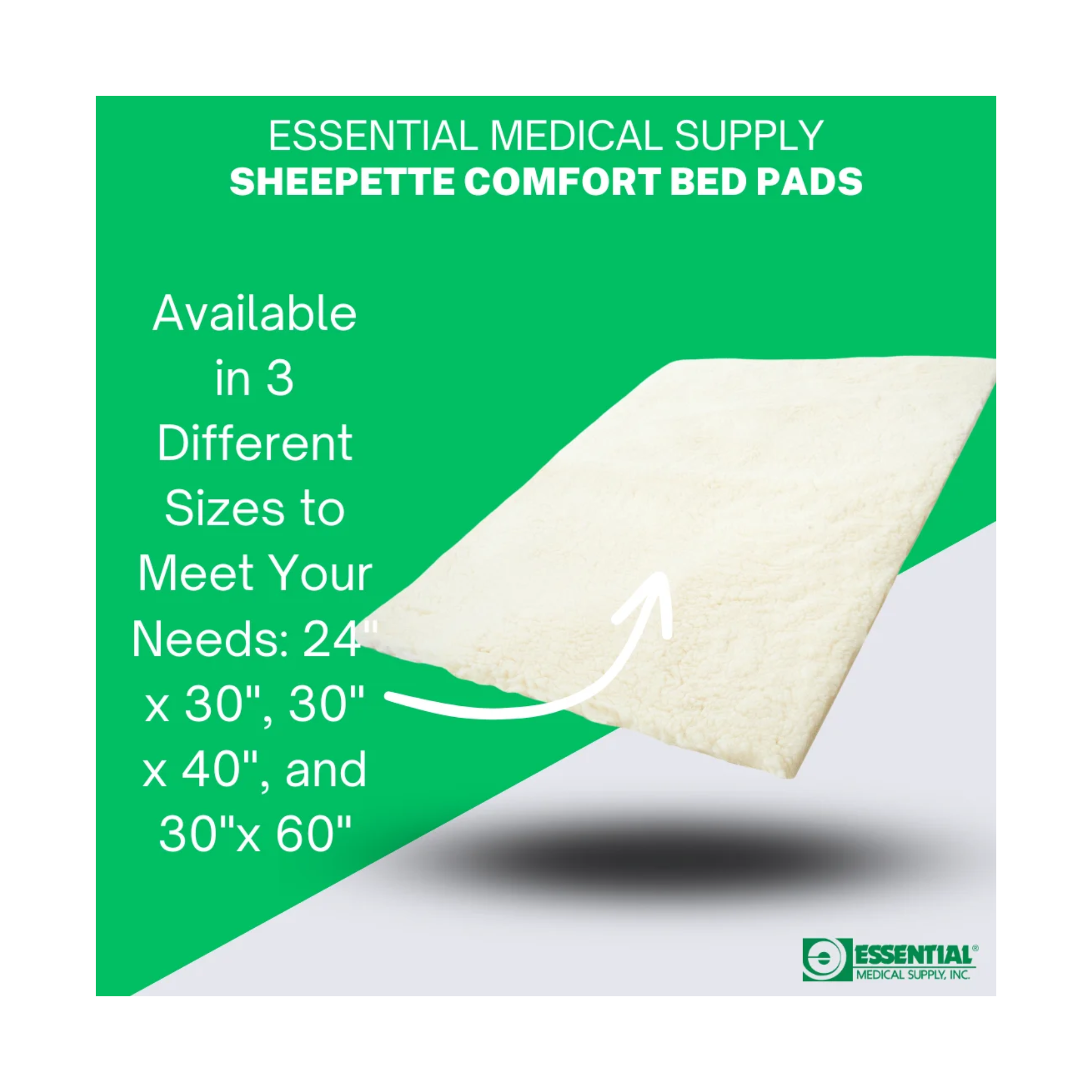 Essential Medical Supply, Sheepette Synthetic Lambskin Bed Pad, Soft & Comfortable Pressure Relief, 24" x 30", Beige