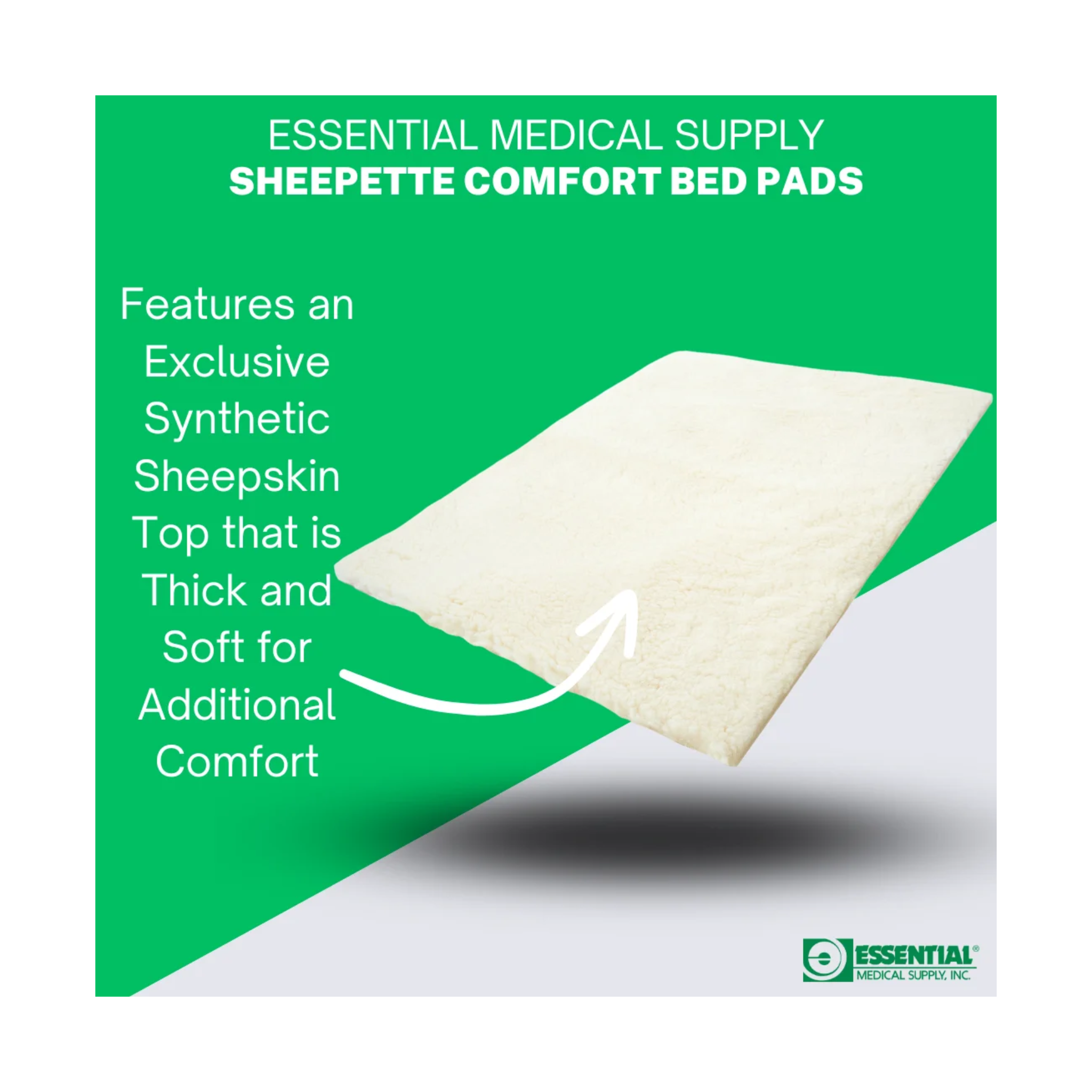 Essential Medical Supply, Sheepette Synthetic Lambskin Bed Pad, Soft & Comfortable Pressure Relief, 24" x 30", Beige