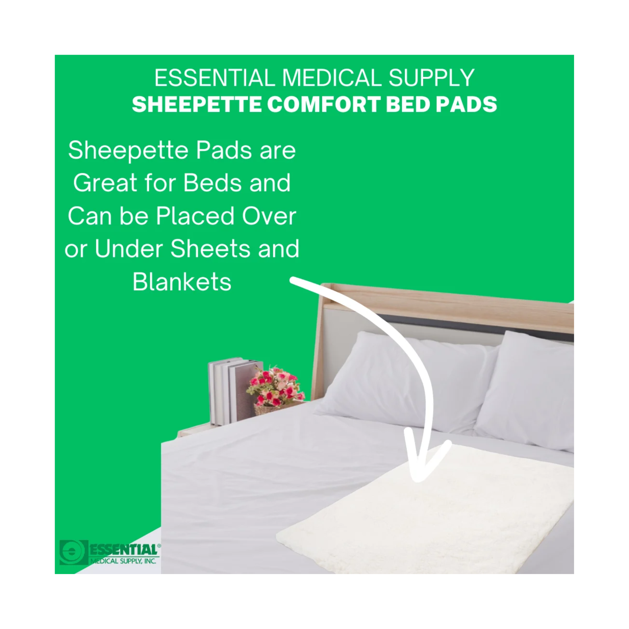 Essential Medical Supply, Sheepette Synthetic Lambskin Bed Pad, Soft & Comfortable Pressure Relief, 24" x 30", Beige
