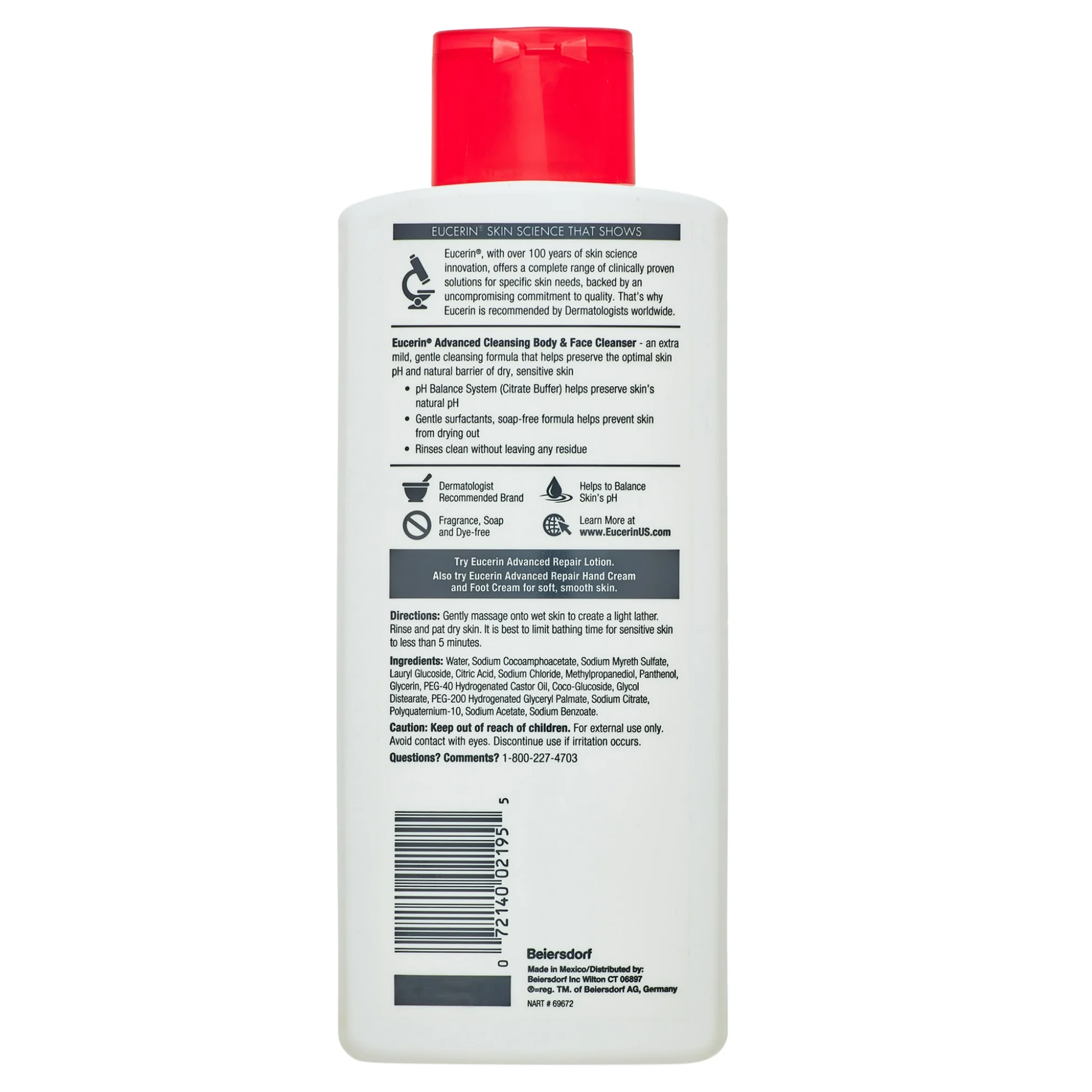 Eucerin®, Advanced Cleansing Body and Face Cleanser, Soap-Free and Gentle Formula for Sensitive Skin, 16.9 fl oz - Pharmaful
