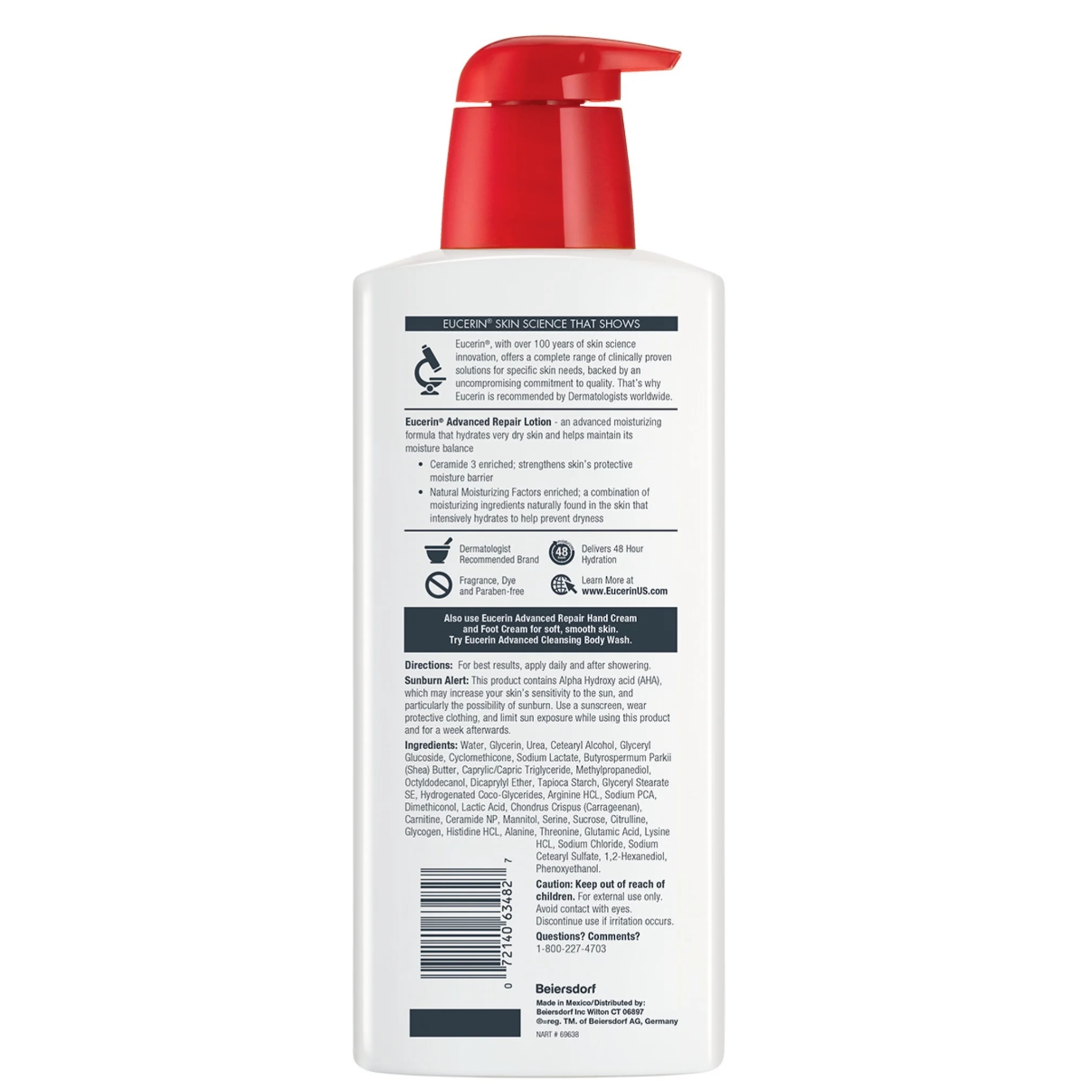 Eucerin, Advanced Repair Body Lotion, Intensive Hydration for Smooth and Healthy Skin, Fragrance-Free, 16.9 fl oz Bottle - Pharmaful