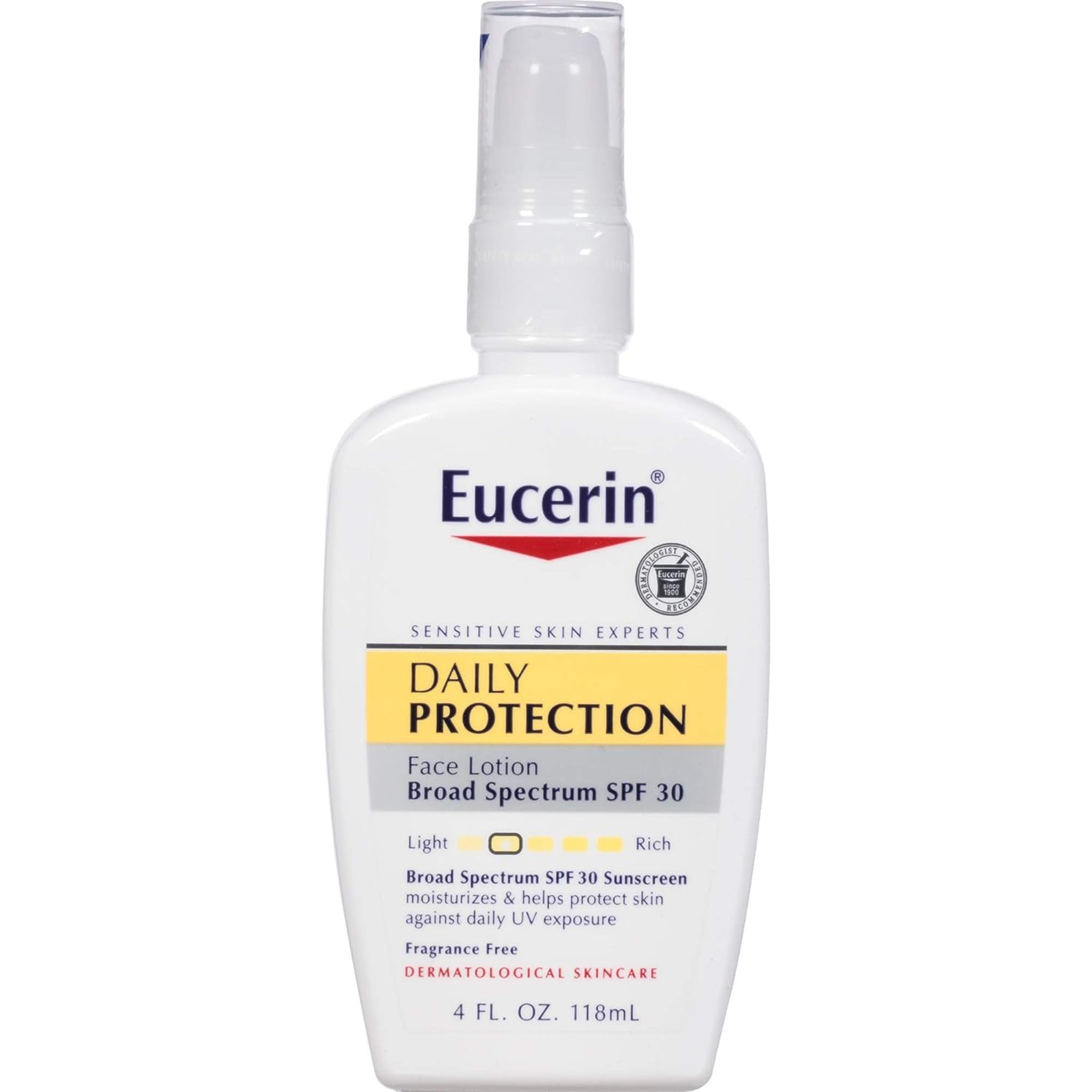 Eucerin, Daily Protection Face Lotion with Broad Spectrum SPF 30, Moisturizing and Fragrance-Free Sunscreen for Sensitive Skin, 4 Fl Oz
