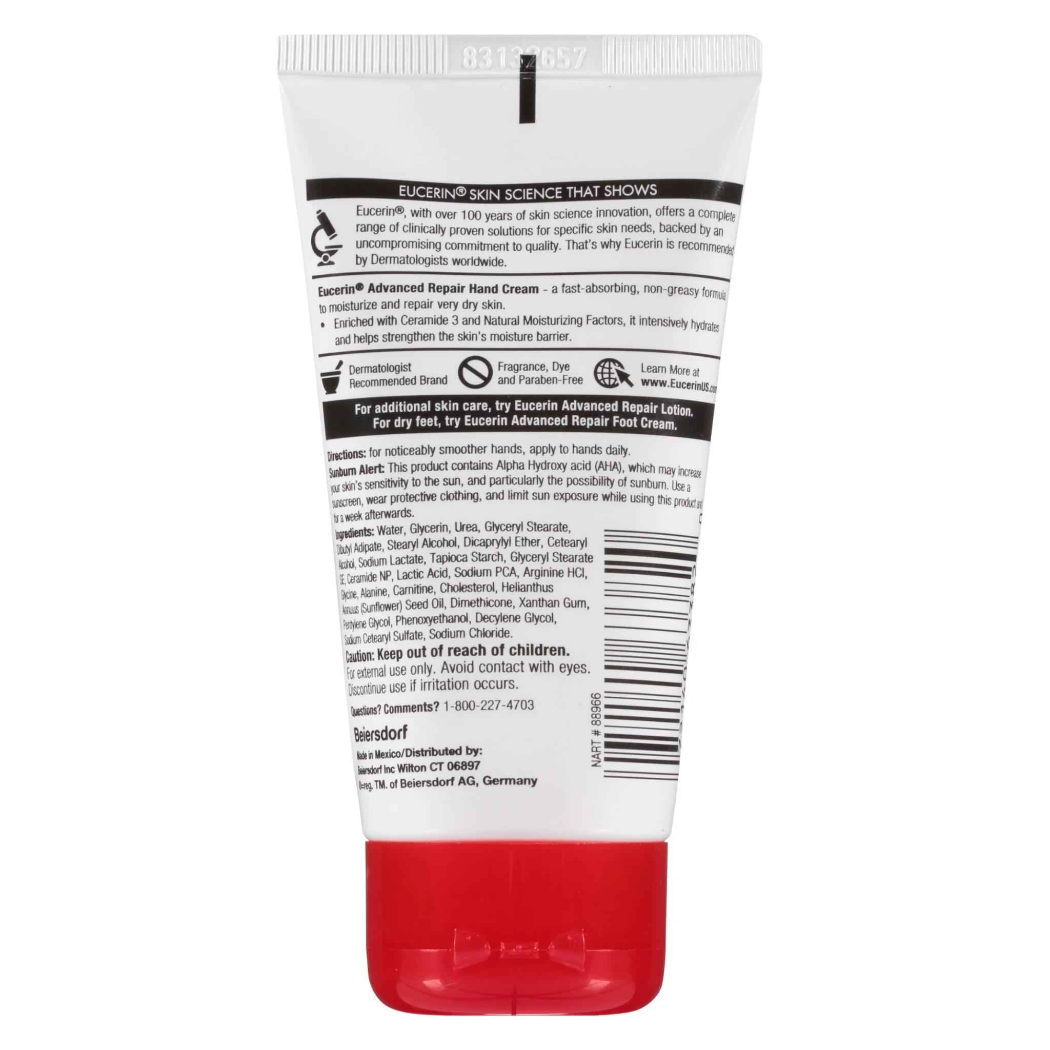Eucerin, Advanced Repair Hand Cream, Fast-Absorbing Moisture for Dry Hands, Fragrance-Free, 2.7 oz Tube - Pharmaful