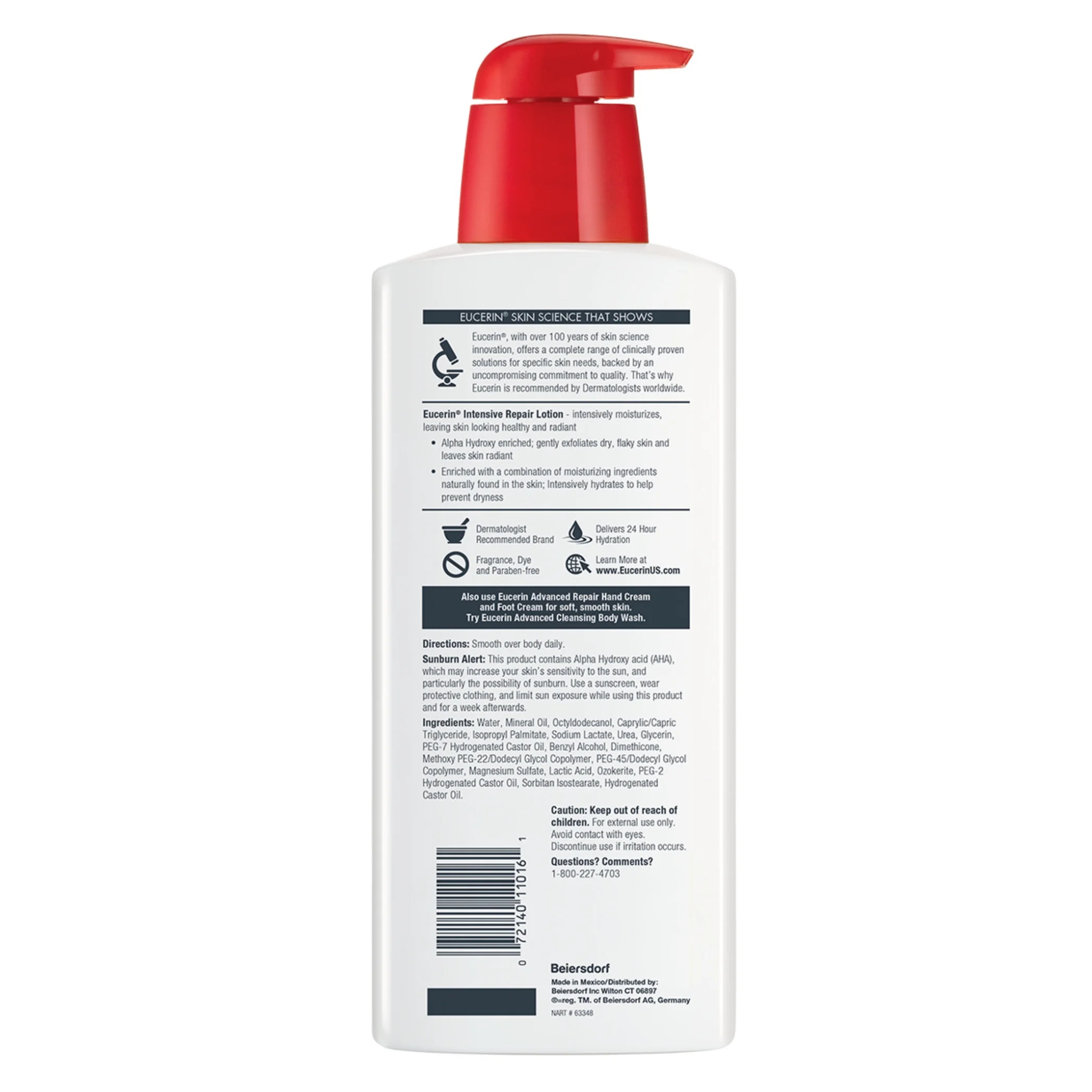 Eucerin, Intensive Repair Body Lotion, Triple-Action Moisturizer for Smooth and Hydrated Skin, Fragrance-Free, 16.9 fl oz Bottle - Pharmaful