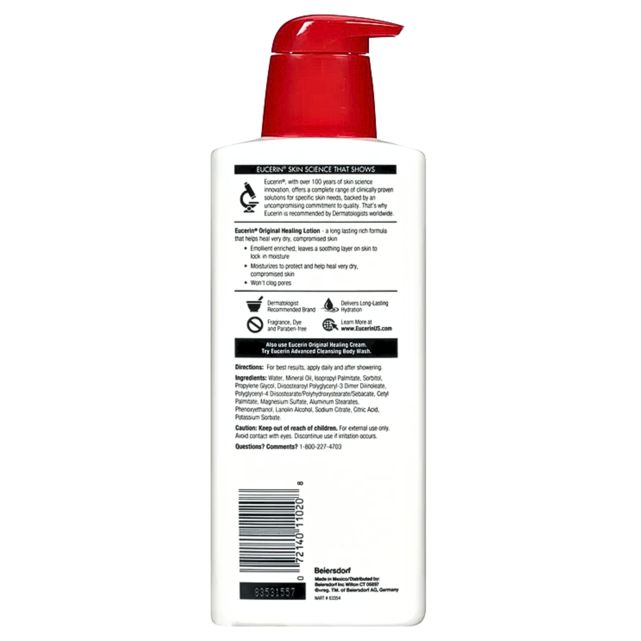 Eucerin, Original Healing Body Lotion, Rich and Soothing Moisture for Very Dry Skin, Fragrance-Free, 16.9 fl oz Bottle - Pharmaful