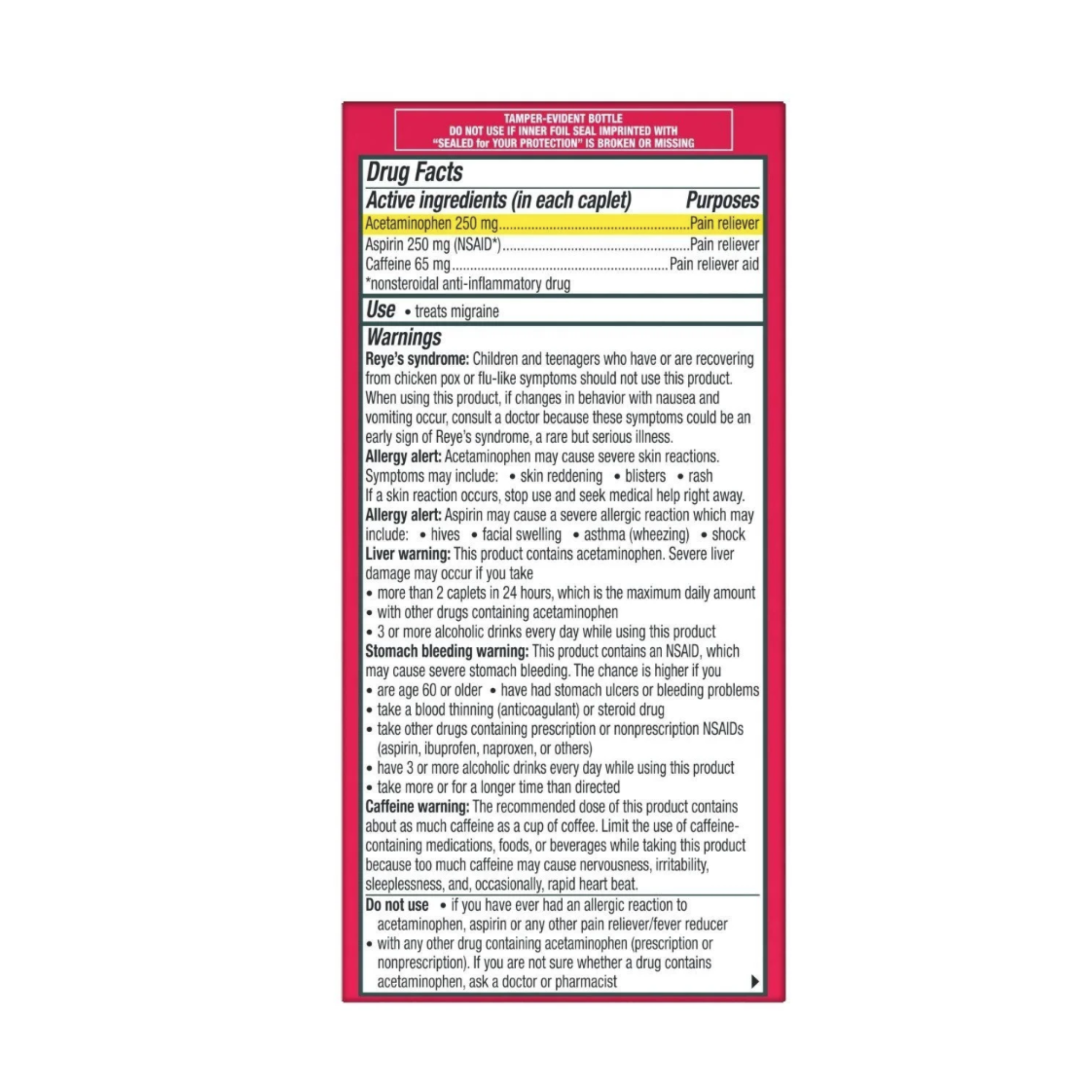 Excedrin Migraine Pain Reliever Caplets, 100 Ct