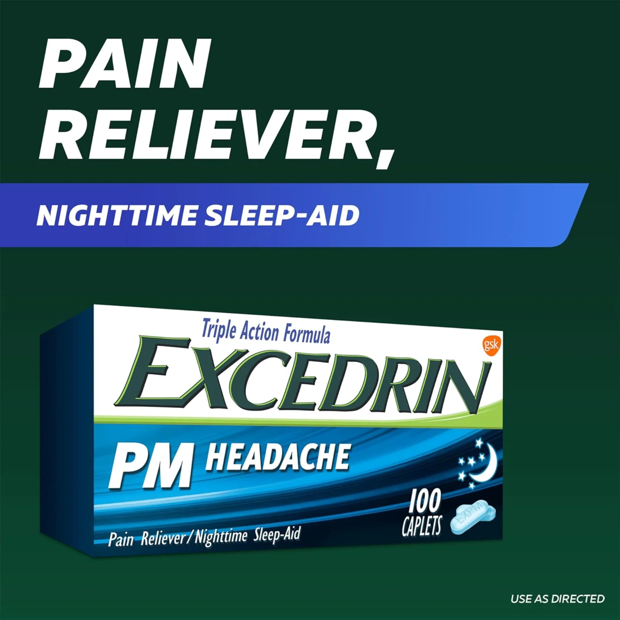 Excedrin, PM Pain Reliever and Nighttime Sleep Aid, Fast-Acting Headache Relief with Sleep Support, 24 Capsules