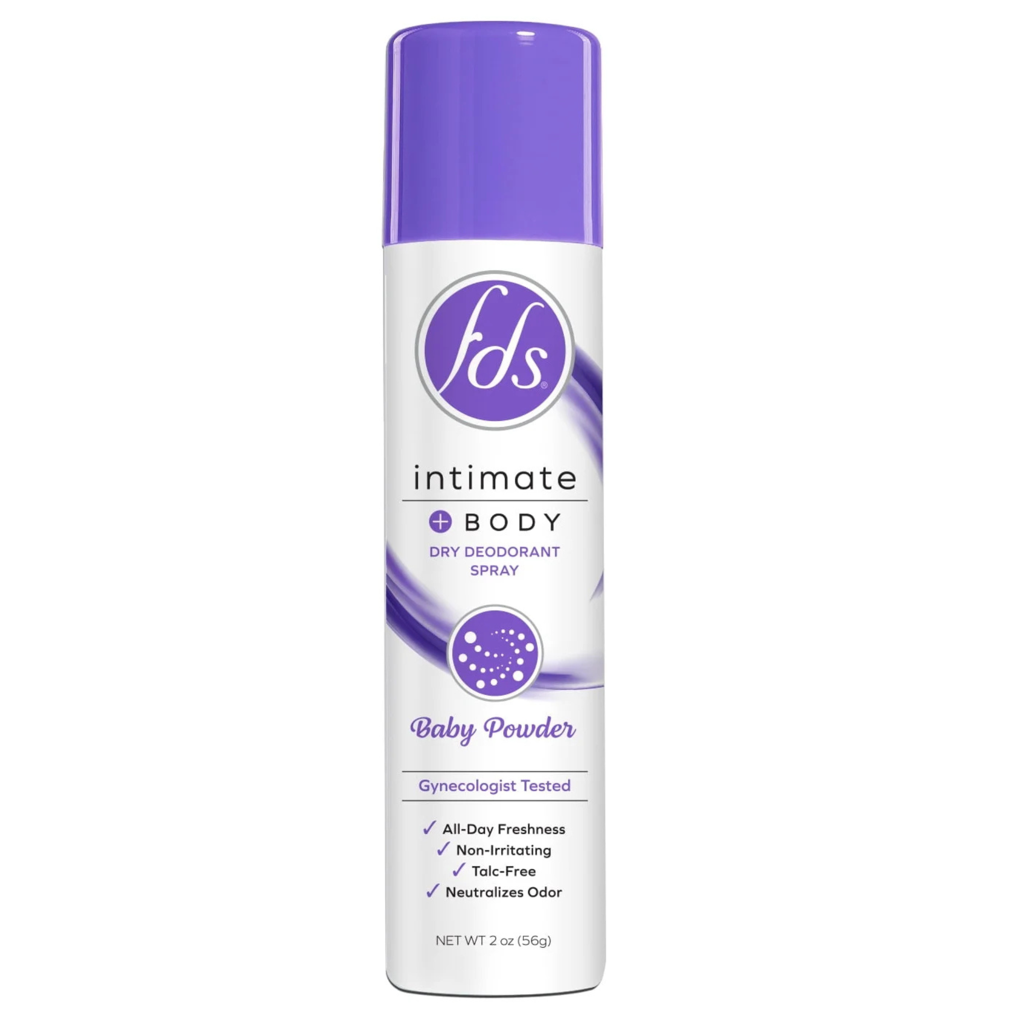 FDS Intimate + Body Dry Feminine Deodorant Spray, Baby Powder, 2 oz
