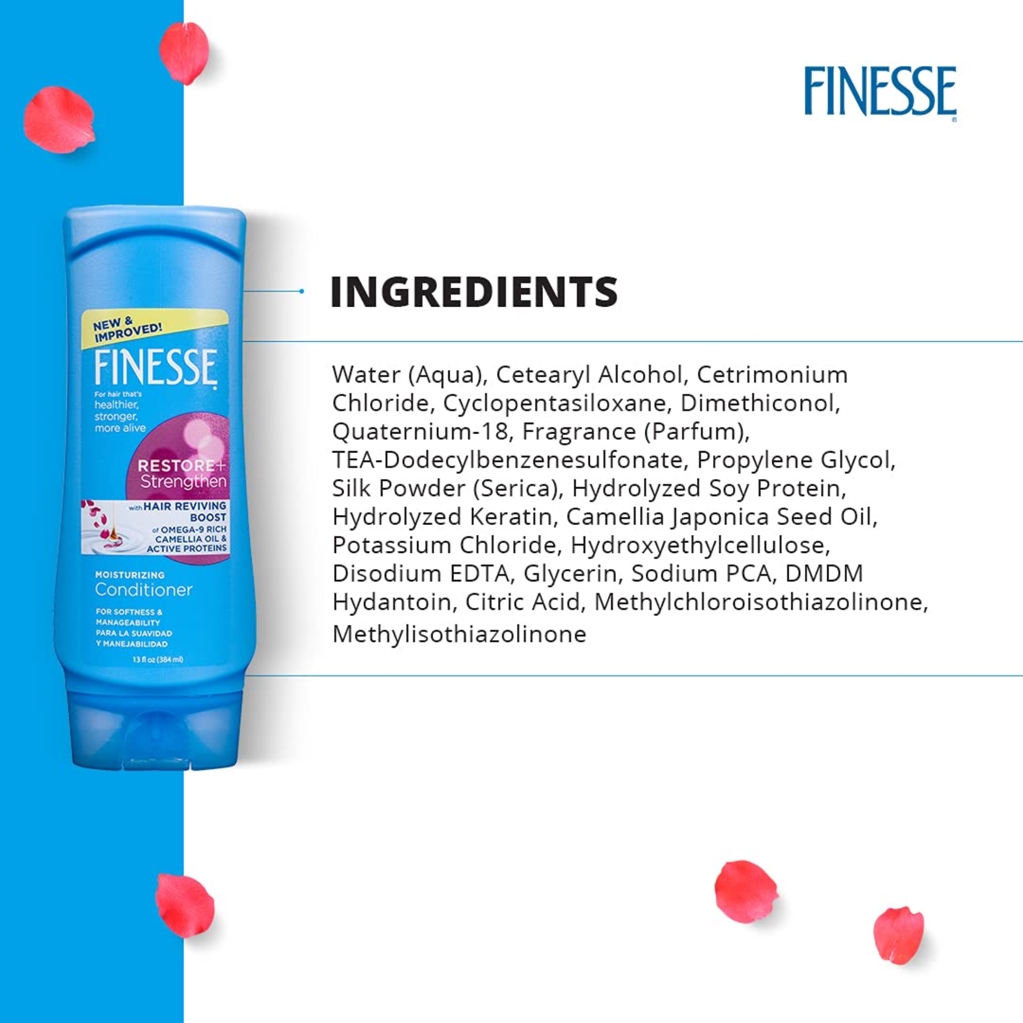 FINESSE, Restore + Strengthen Moisturizing Conditioner, Hydrating and Fortifying for Healthy Hair, 13 oz