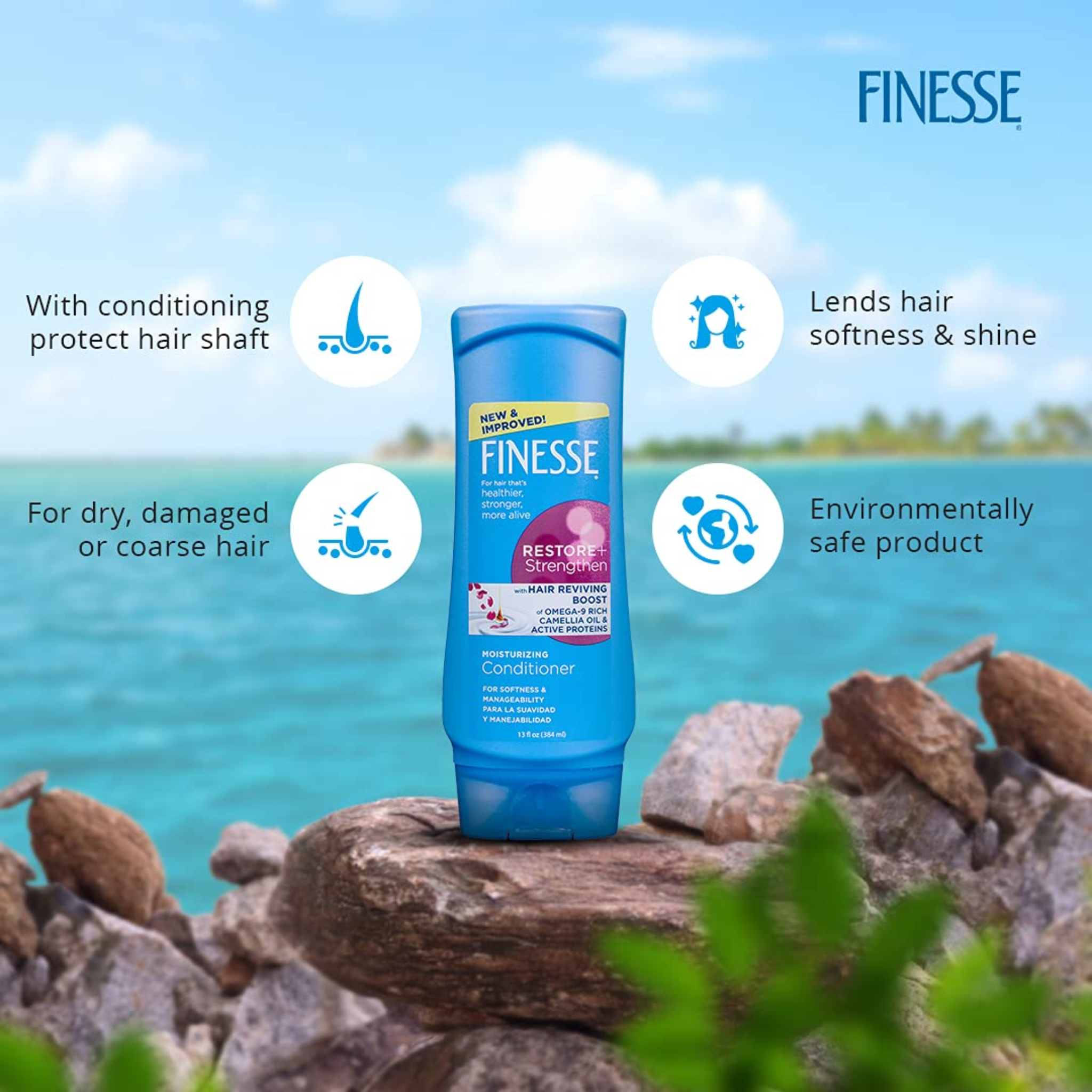 FINESSE, Restore + Strengthen Moisturizing Conditioner, Hydrating and Fortifying for Healthy Hair, 13 oz