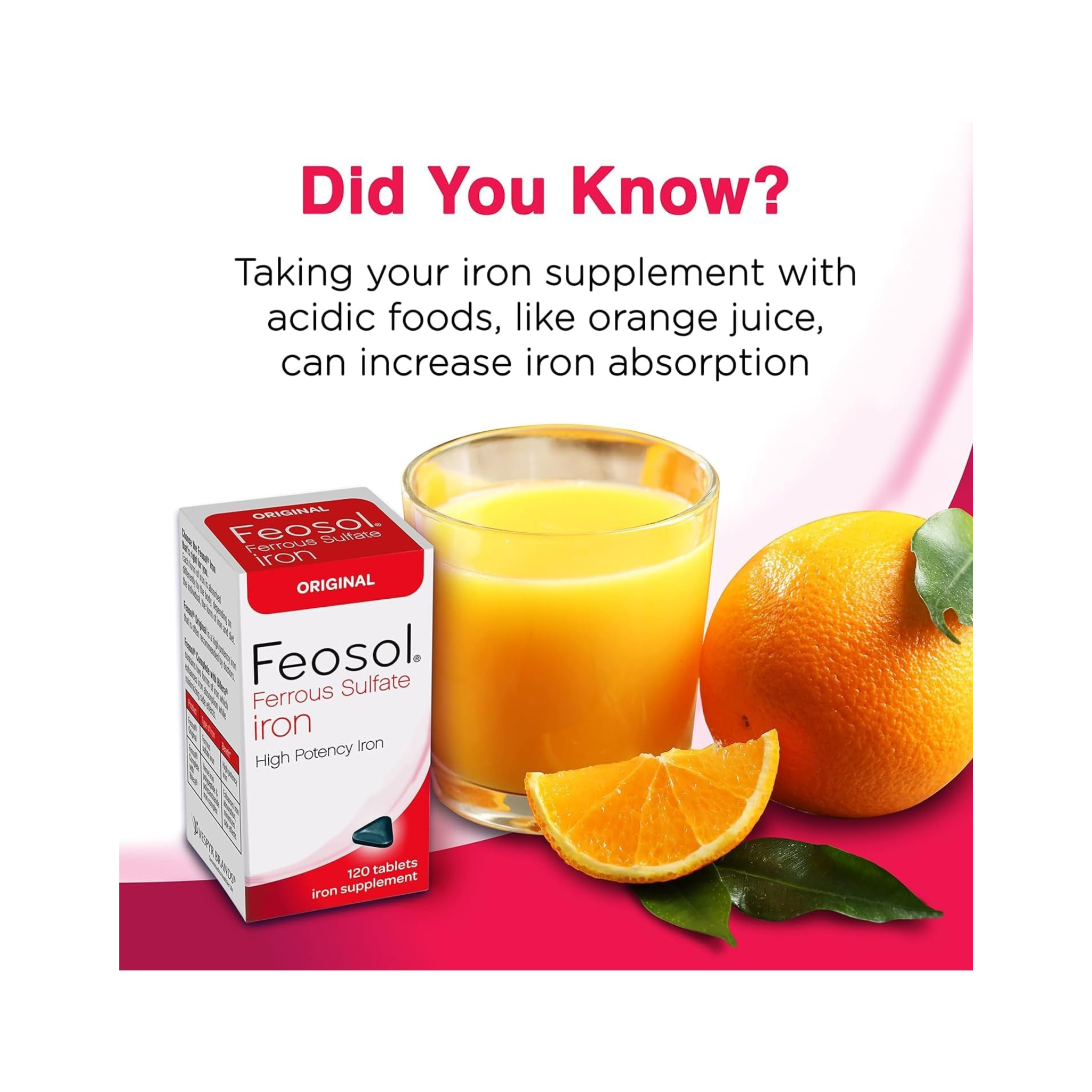 Feosol, Ferrous Sulfate Iron Tablets, High-Potency Iron Supplement for Energy Support, 120 Count