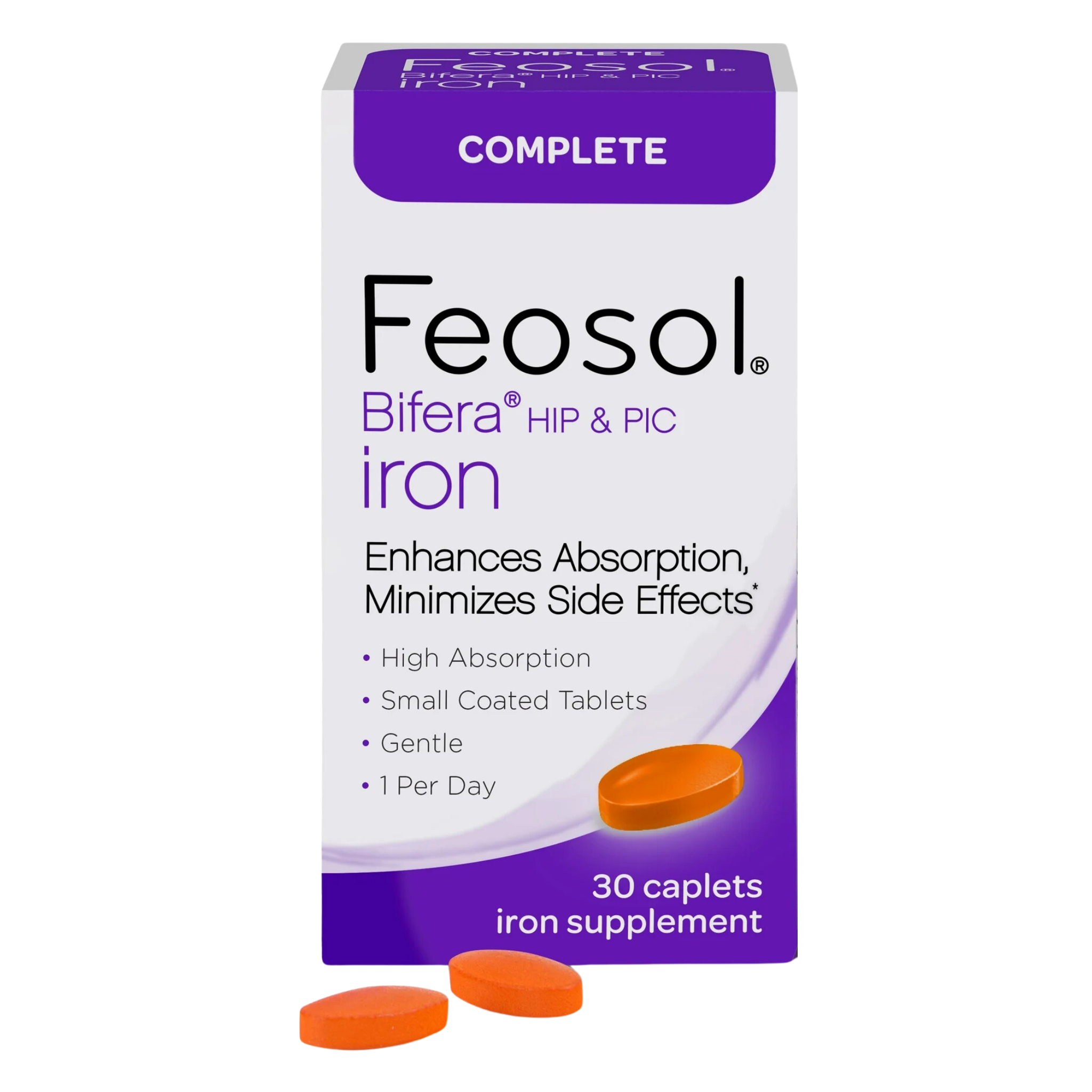 Feosol, Complete with Bifera, Iron Mineral Supplement for High Absorption & Gentle Digestion, 30 Caplets