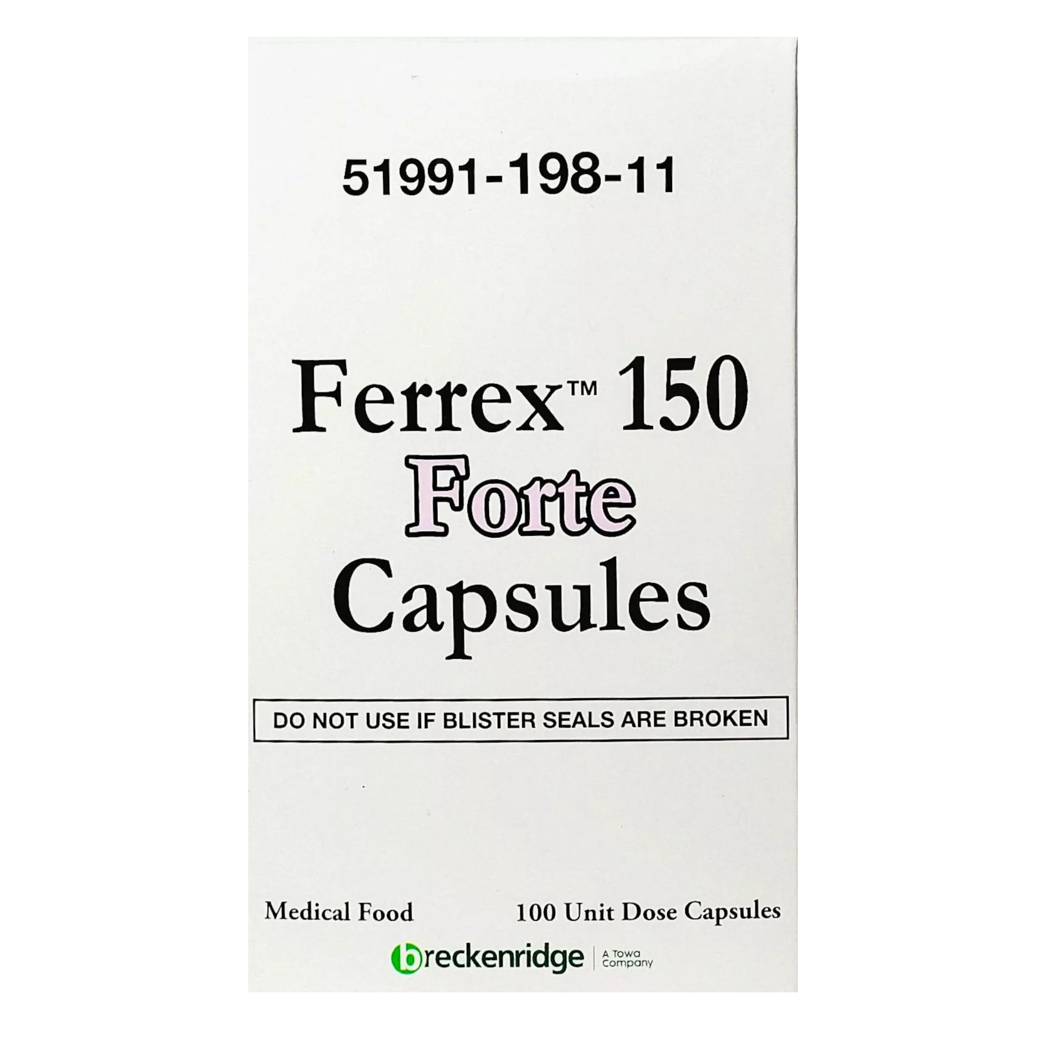 Breckenridge, Ferrex 150 Forte, Polysaccharide Iron Complex for High-Absorption Iron Support, 100 Capsules