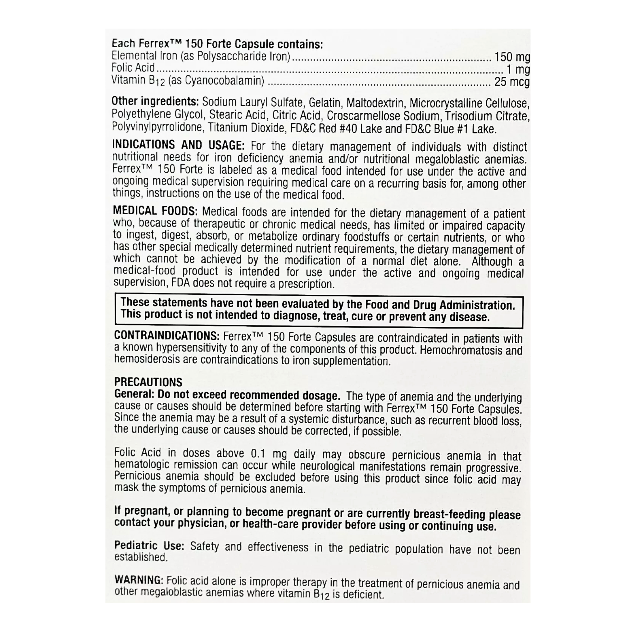 Breckenridge, Ferrex 150 Forte, Polysaccharide Iron Complex for High-Absorption Iron Support, 100 Capsules