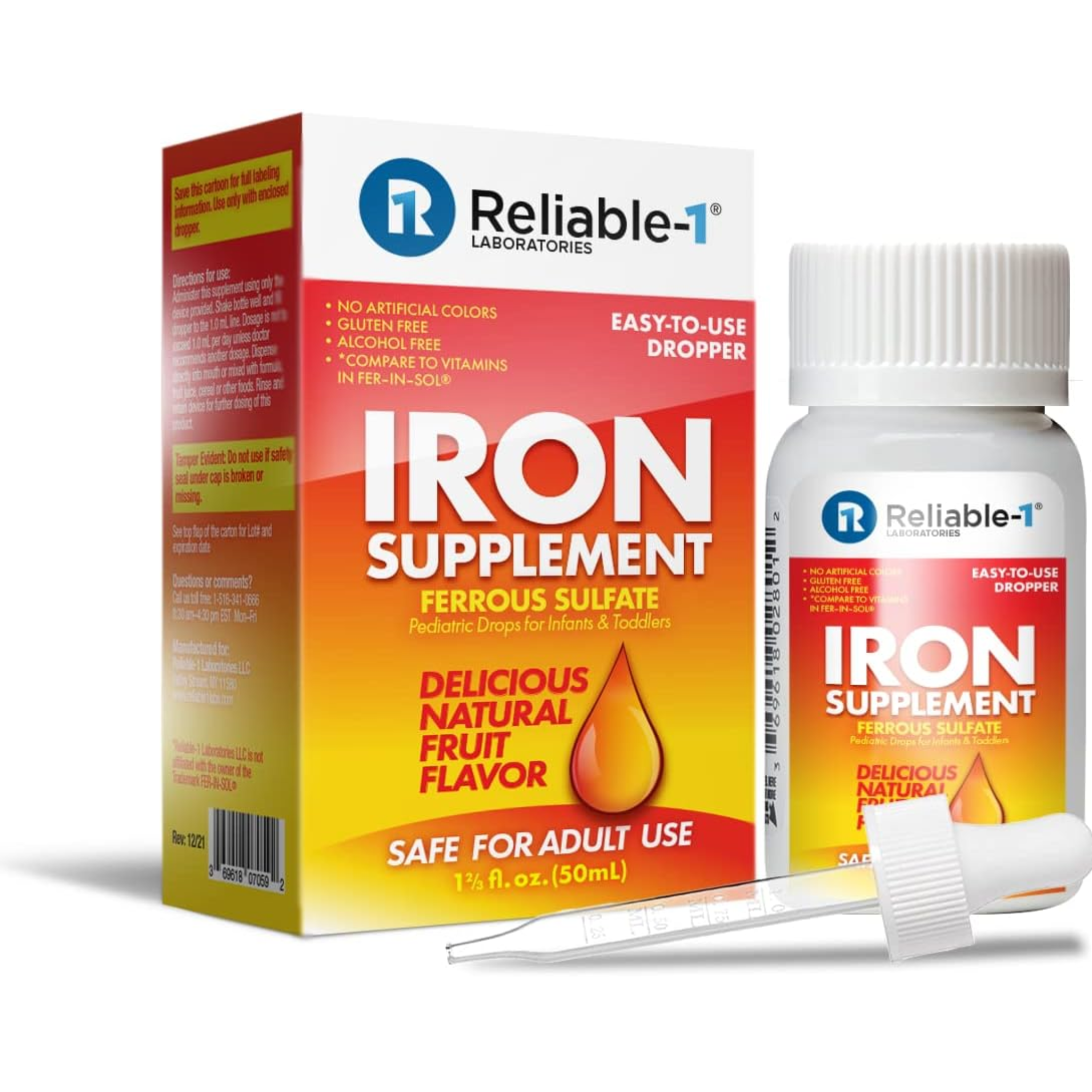 Ferrous Sulfate Drops, Liquid Iron Supplement, Supports Red Blood Cell Production, 50ml