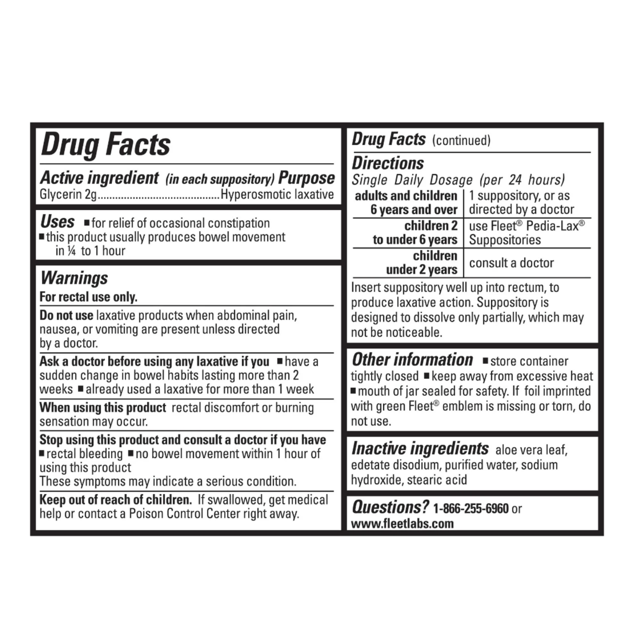 Fleet Laxative Glycerin Suppositories for Adult Constipation, 50 Count