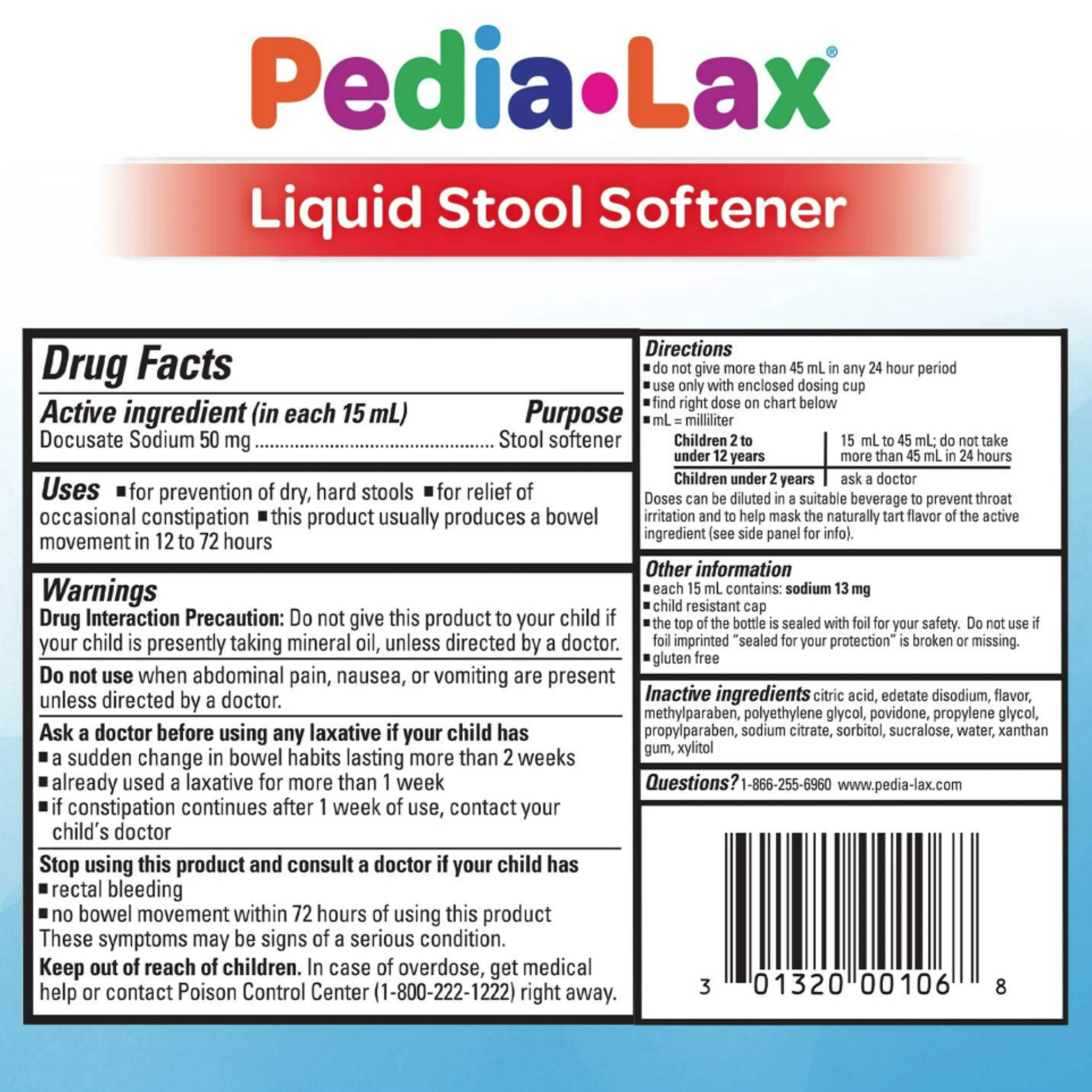 Fleet Pedia-Lax Liquid Stool Softener Fruit Punch Flavor 4 oz
