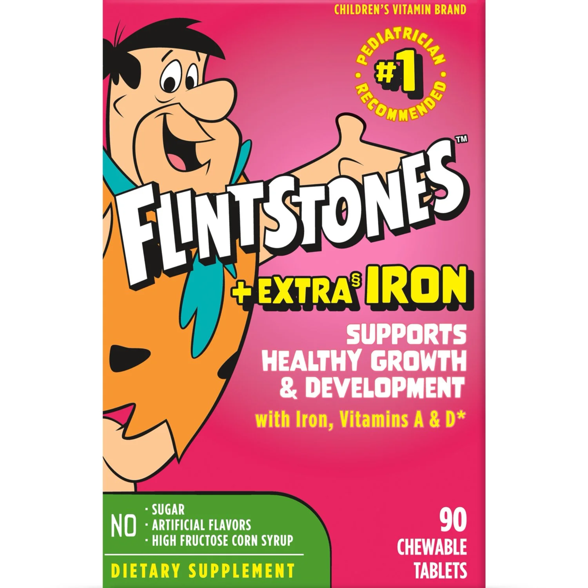 Flintstones, Chewable Kids Vitamins + Extra Iron with Vitamin D for Healthy Growth, 90 Count