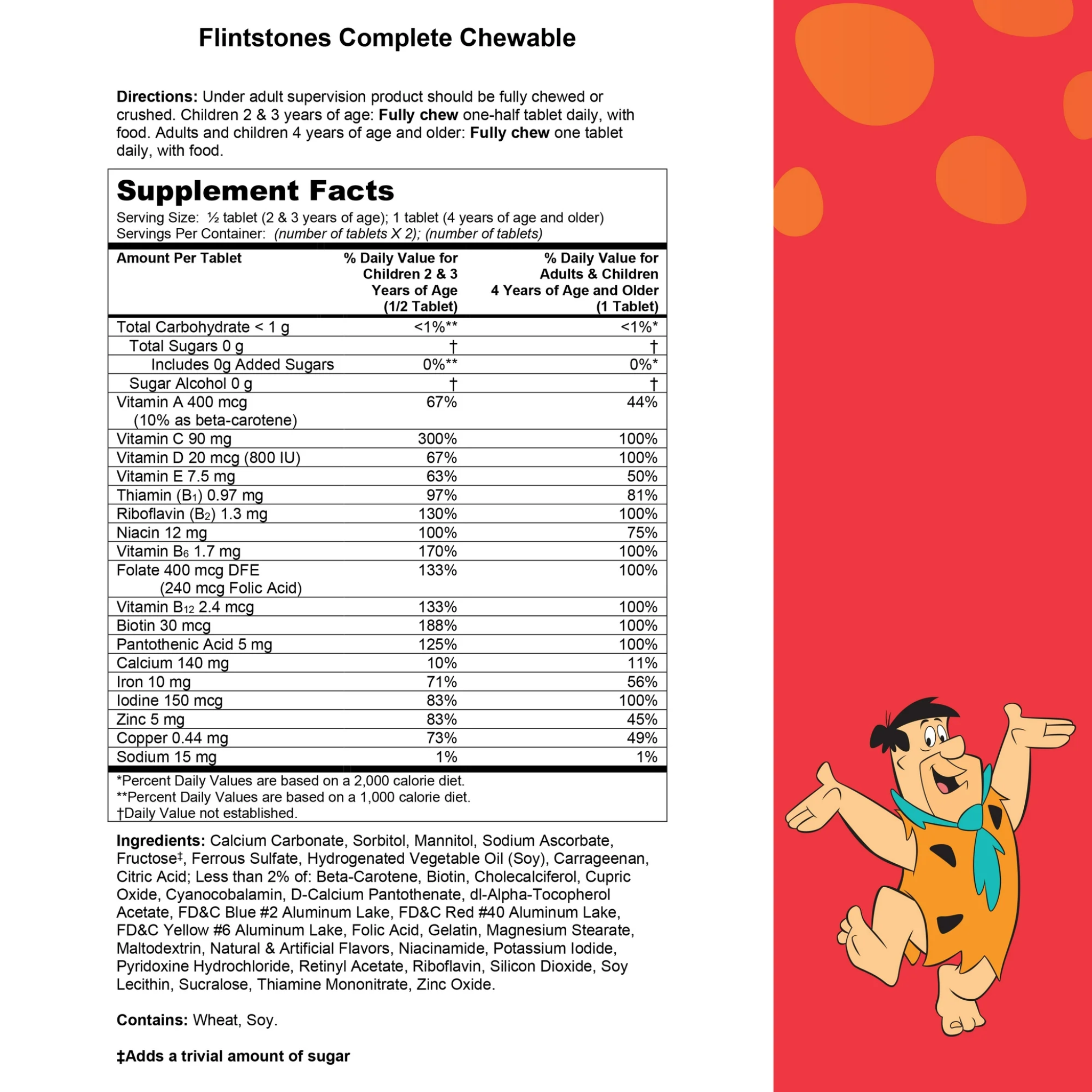 Flintstones, Complete Chewable Kids Vitamins for Ages 2+, Daily Nutrients & Wellness Support, 90 Count