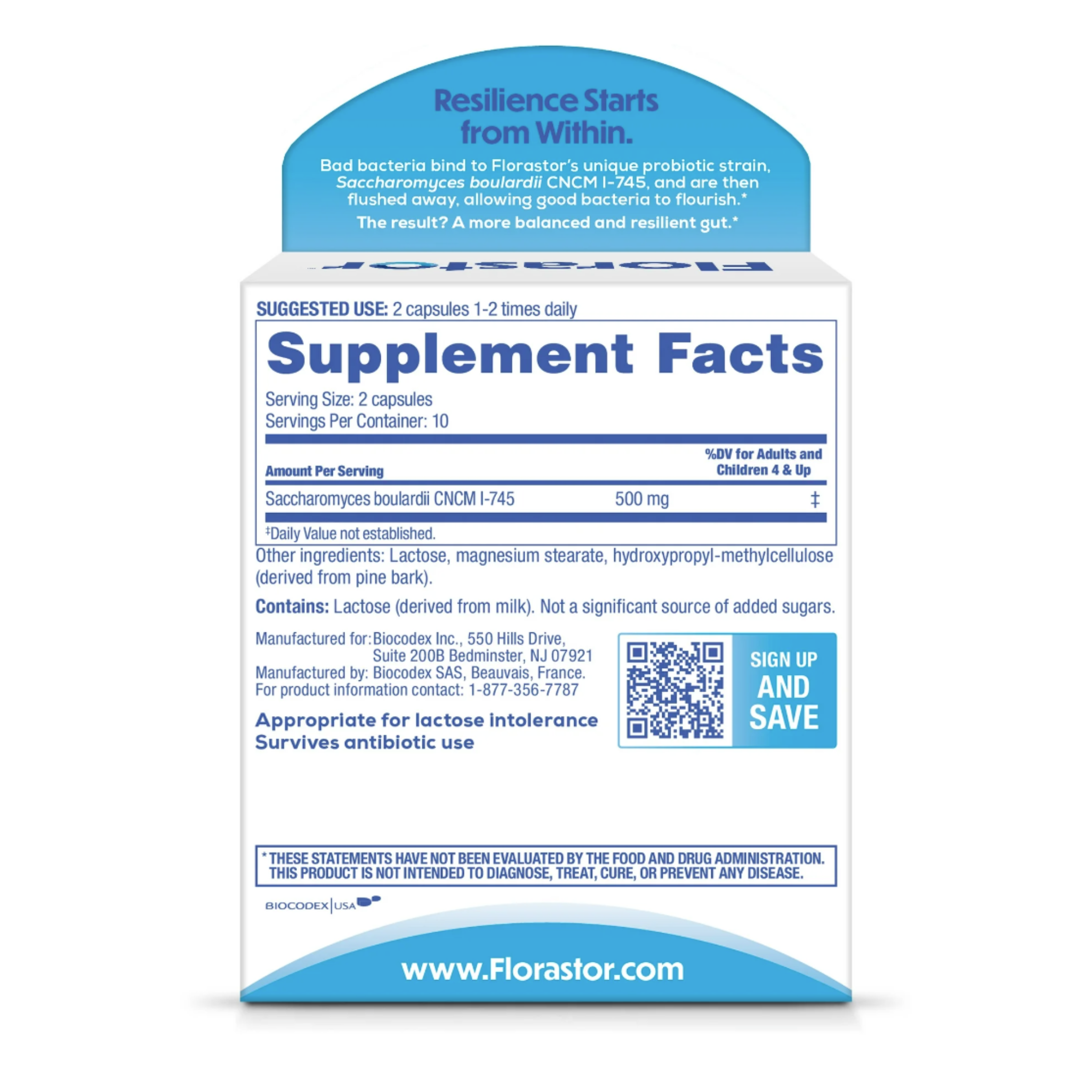 Florastor Unisex Daily Probiotic Supplement, Saccharomyces Boulardii, 20 Count
