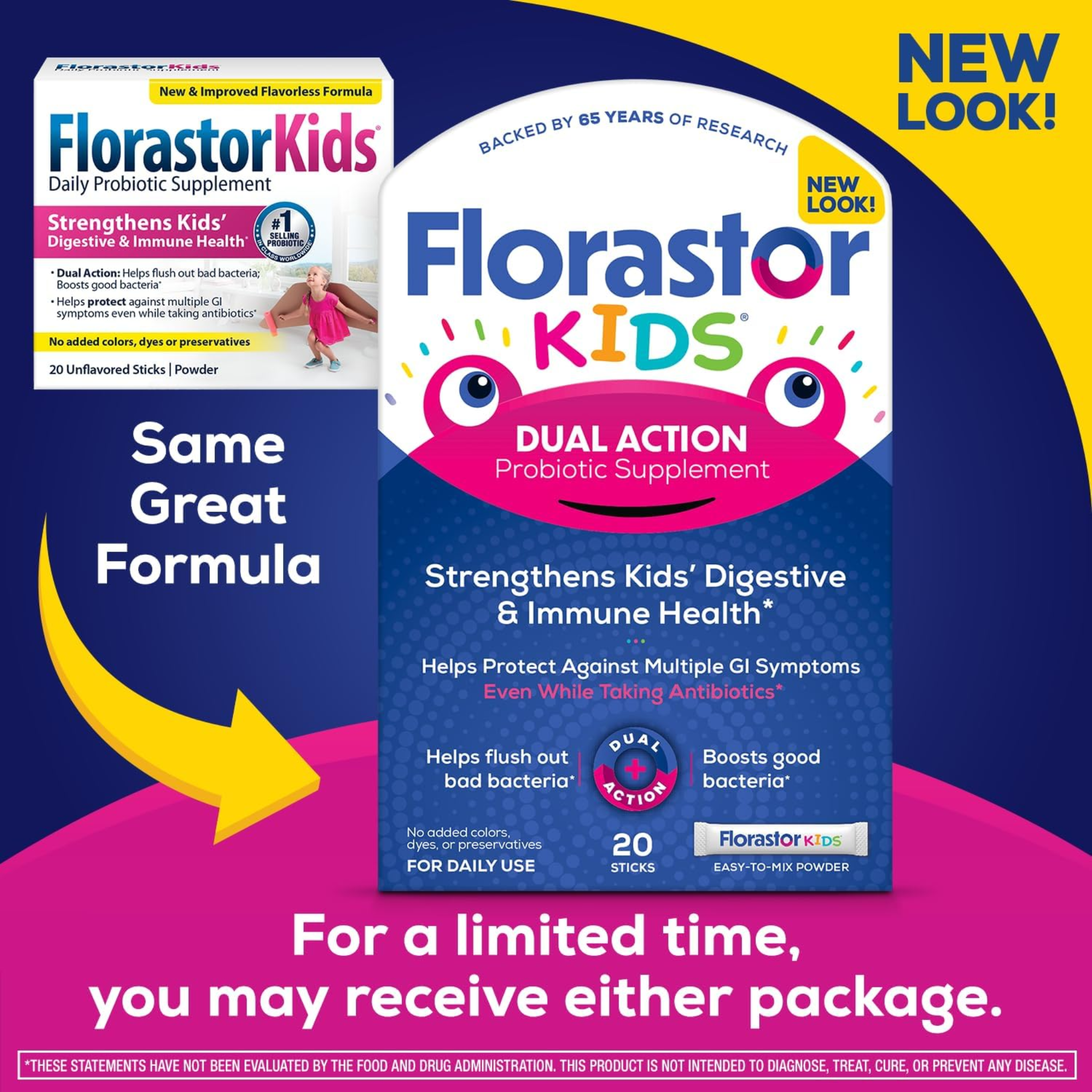 Florastor, Kids' Digestive Probiotic Powder, Easy-to-Mix Formula with Saccharomyces boulardii for Daily Gut Support, 20 Count