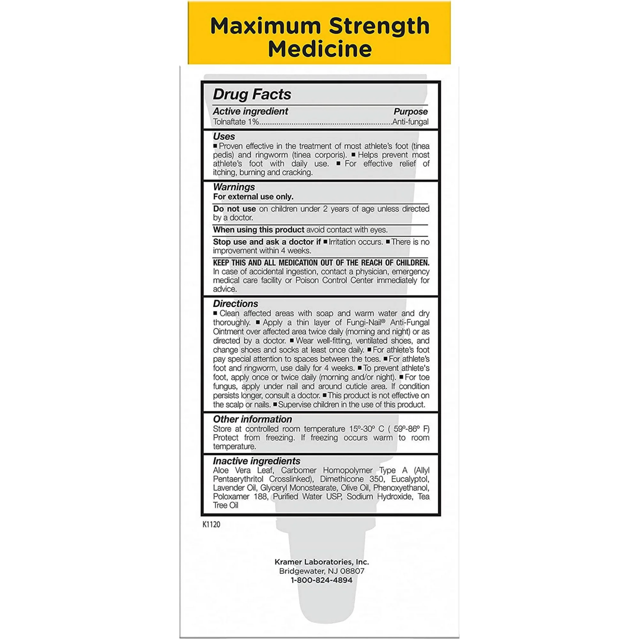 Fungi-Nail, Maximum Strength Anti-Fungal Ointment, Tolnaftate Formula for Athlete's Foot Treatment, 0.7 oz