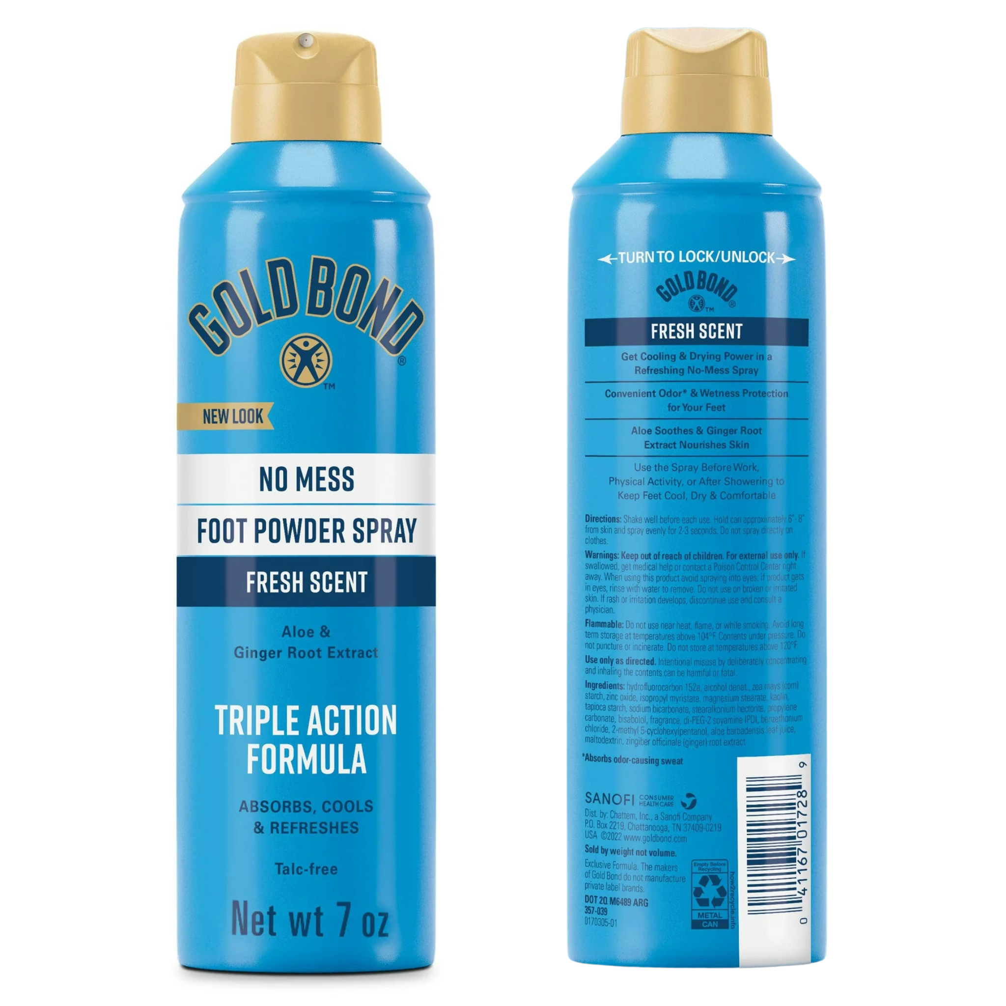 Gold Bond, Foot Powder Spray, No Mess Fresh, 7 oz Can