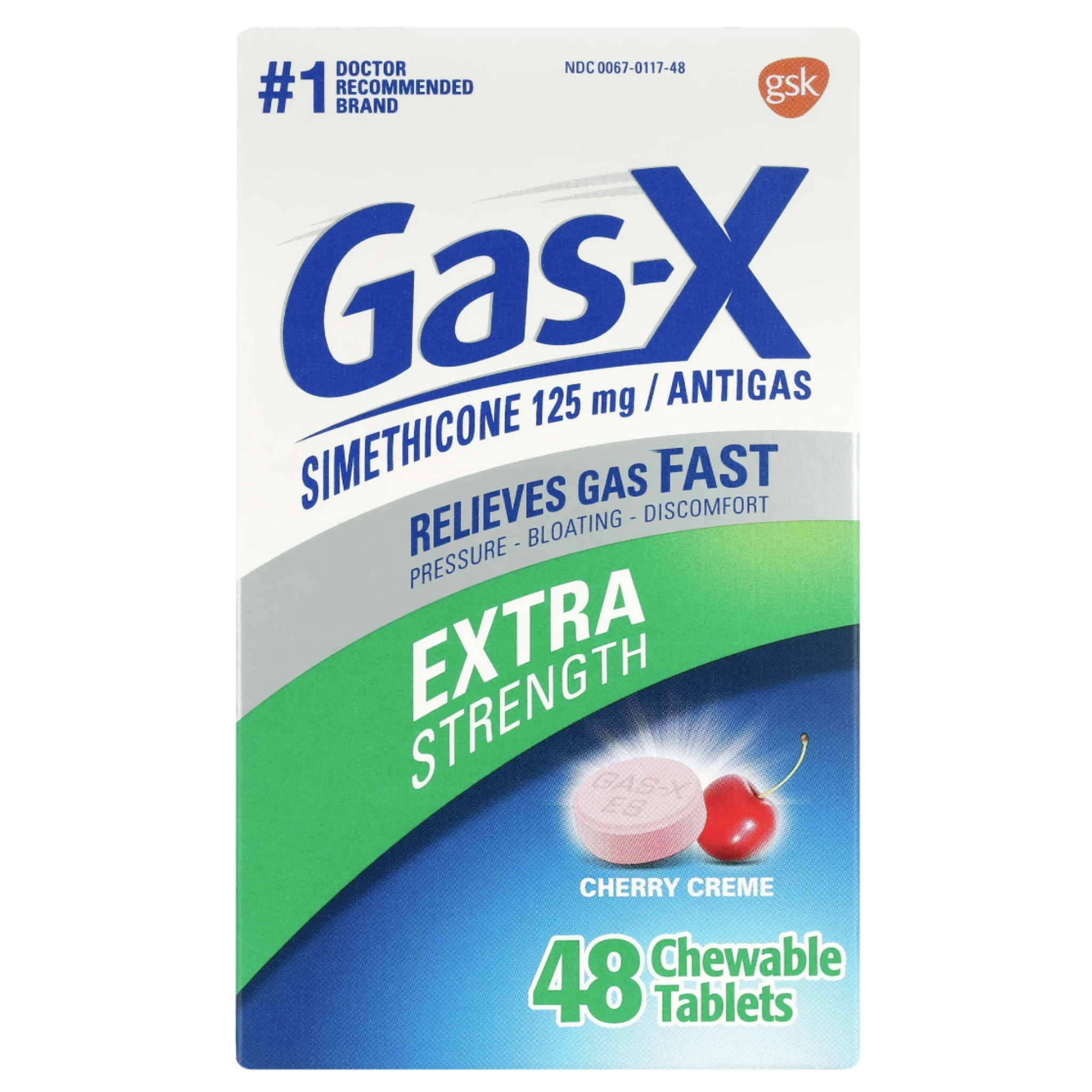 Gas-X Extra Strength Chewable Gas Relief Tablets with Simethicone 125 mg, Cherry - 48 Count