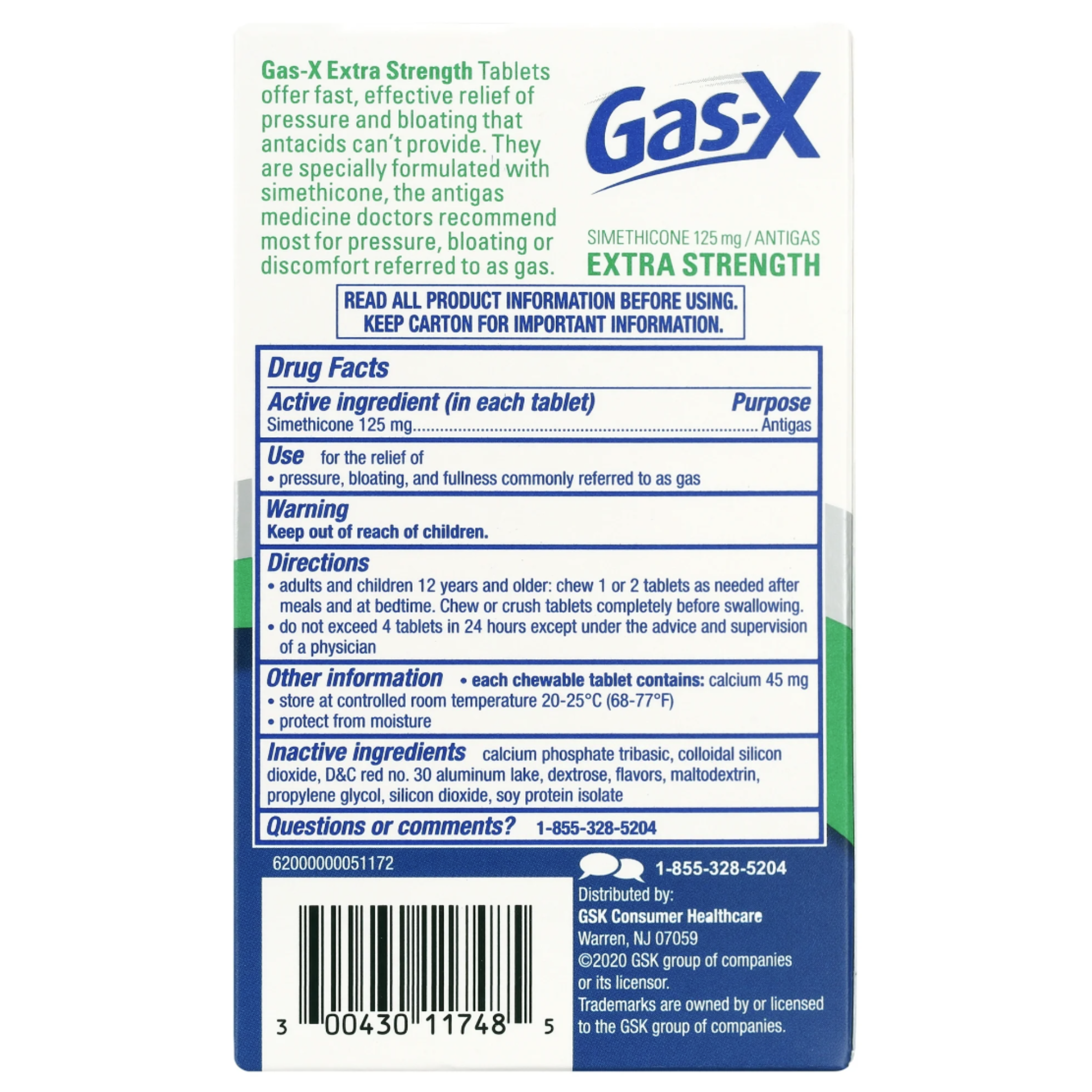 Gas-X Extra Strength Chewable Gas Relief Tablets with Simethicone 125 mg, Cherry - 48 Count