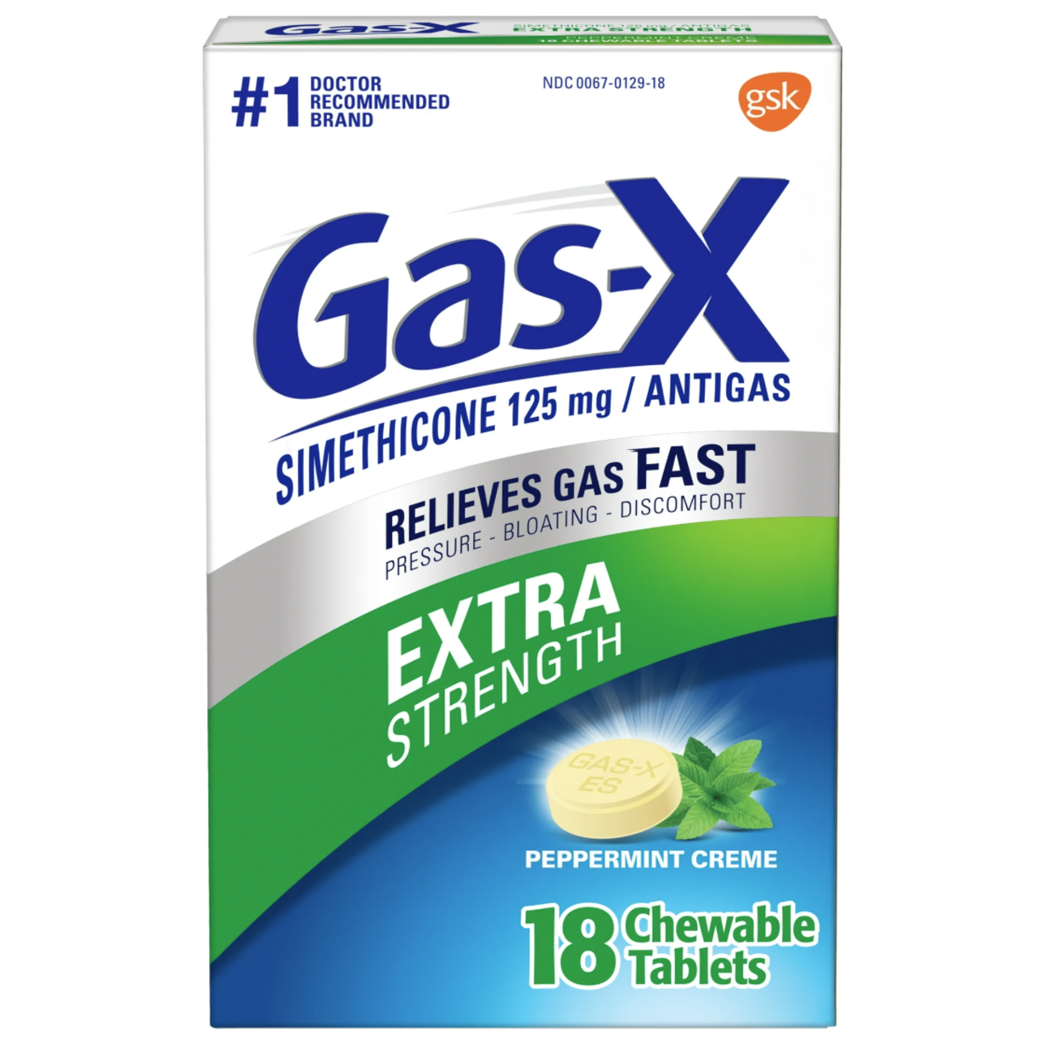 Gas-X Extra Strength Gas Relief Chewable Tablets, Peppermint Creme, 18 Count